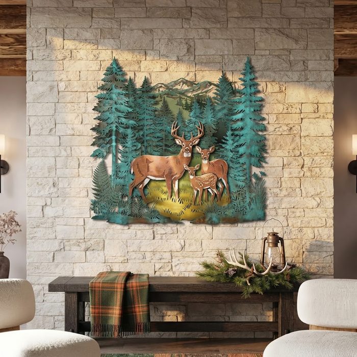Deer Family Metal Wall Art