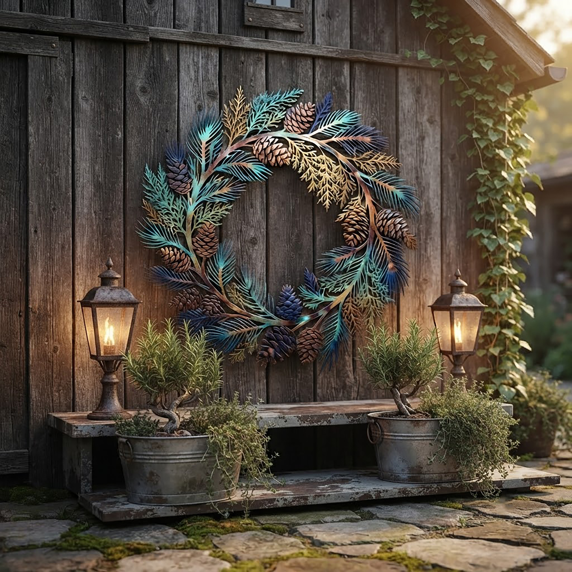 Pine Cone Metal Wall Wreath - product view 2