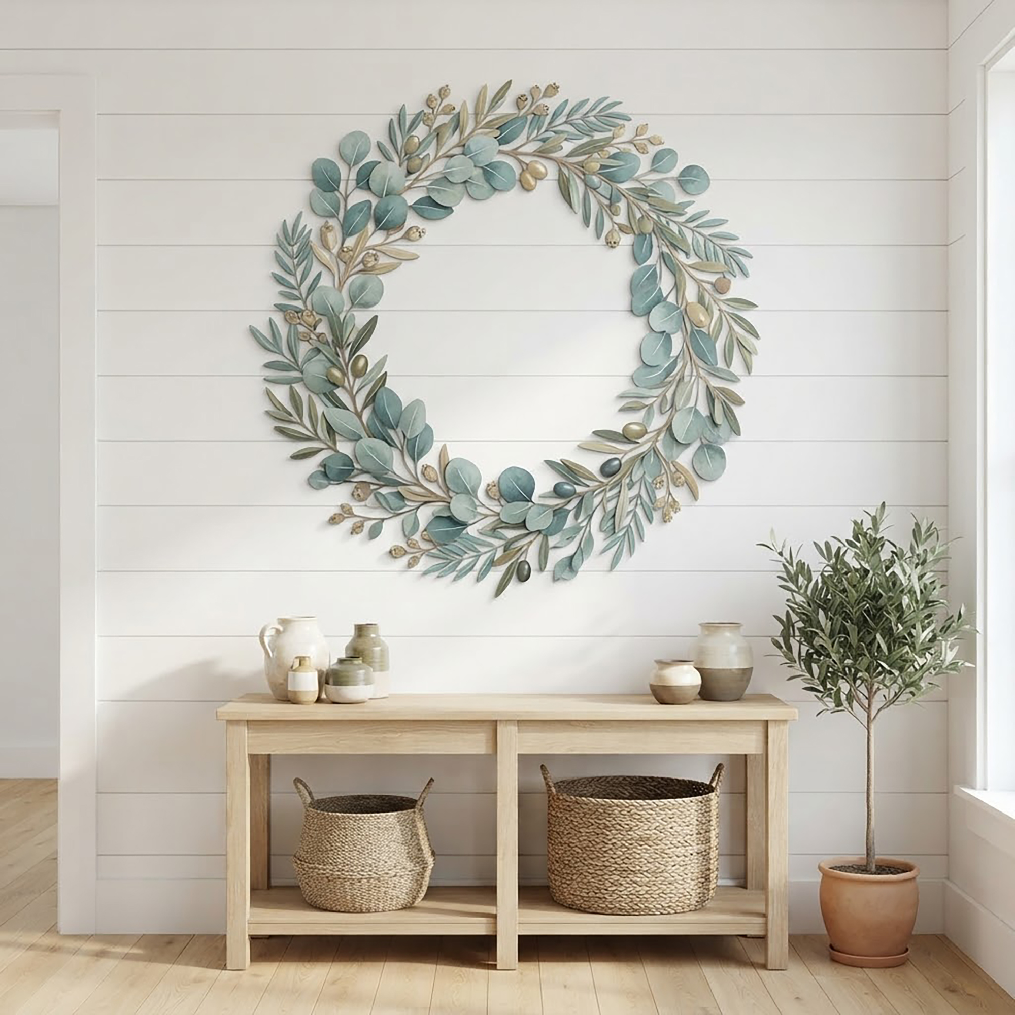 Eucalyptus and Olive Branch Metal Wall Wreath