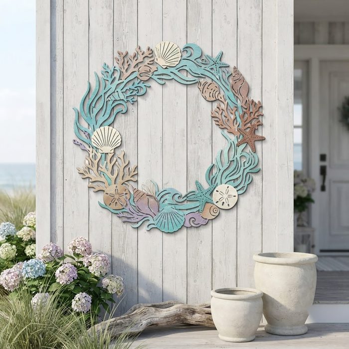 Seashell and Starfish Metal Wall Wreath