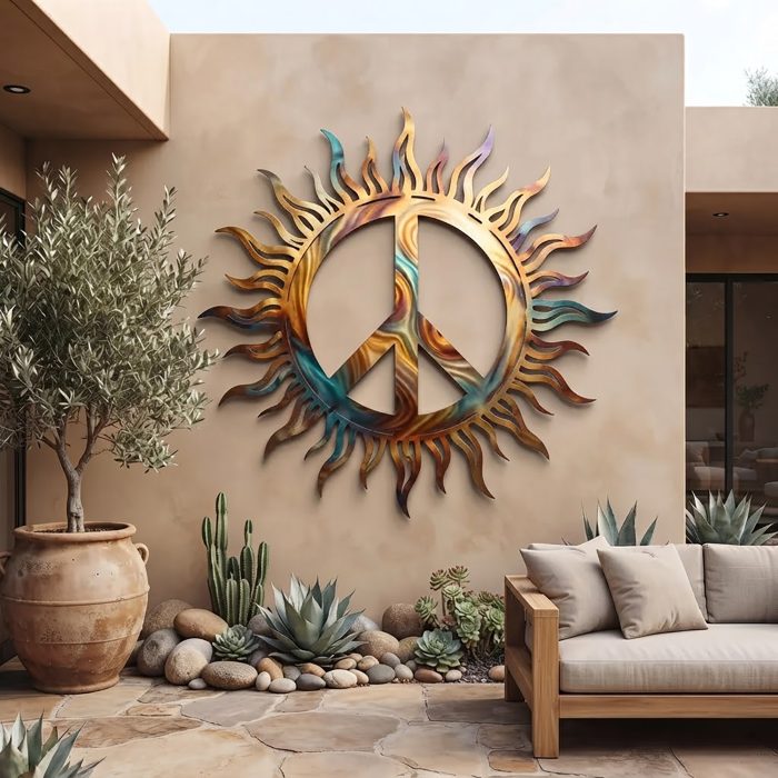 Sun Peace Sign Metal Wall Art