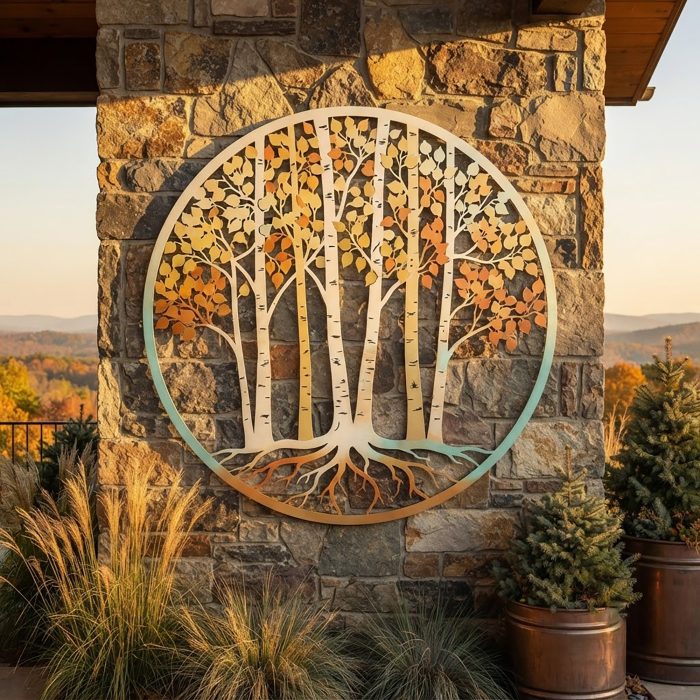 Autumn Birch Forest Metal Wall Art