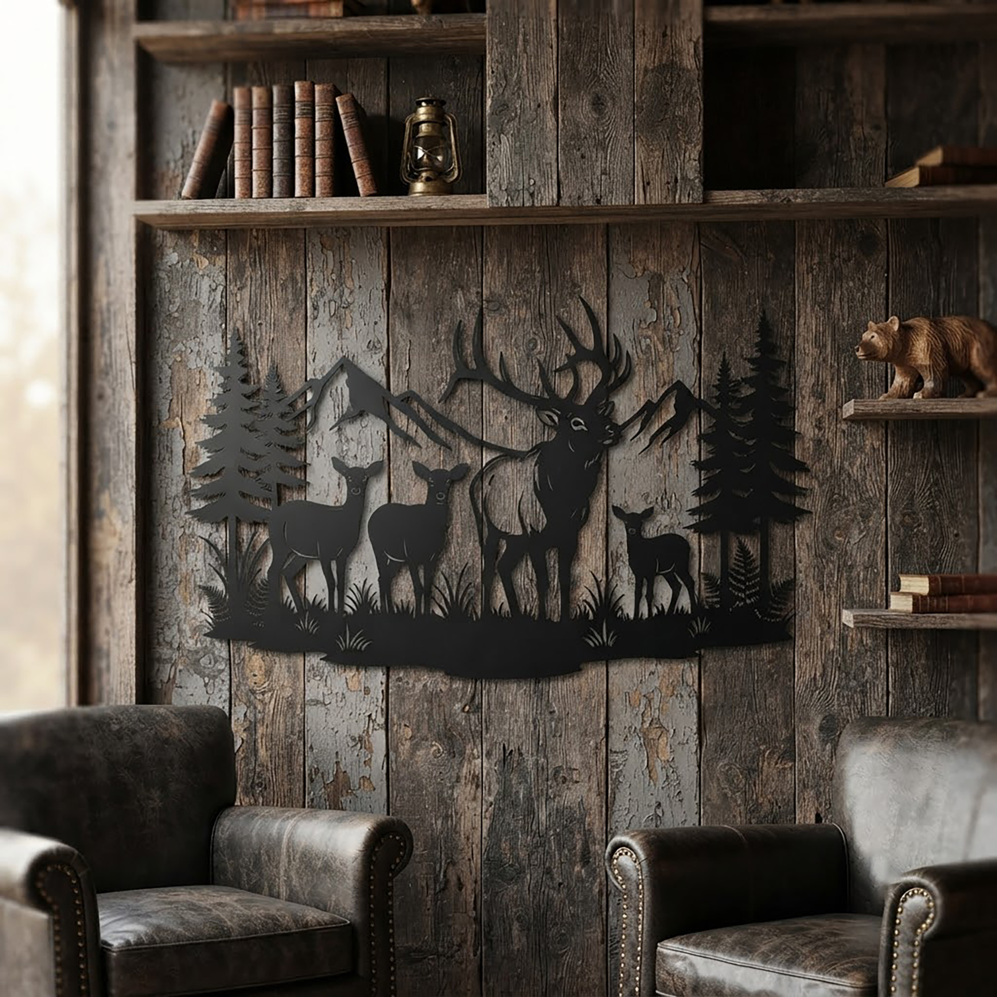 Elk Family Metal Wall Art - product view 2