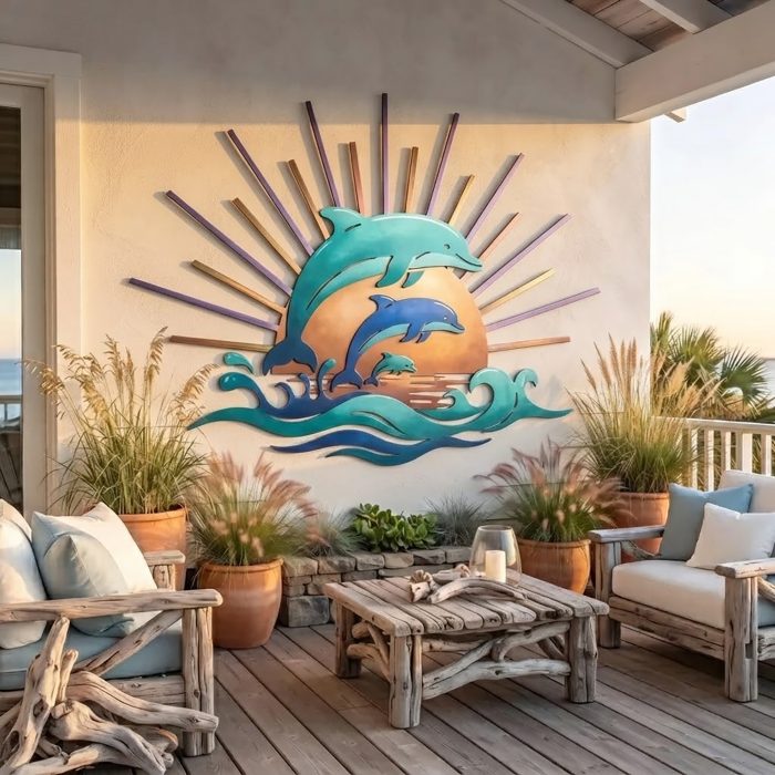 Dolphin Family Metal Wall Art