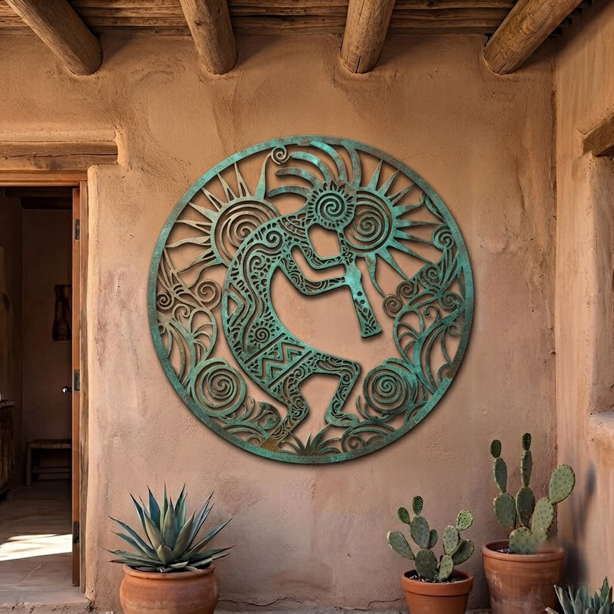 Round Kokopelli Metal Wall Art