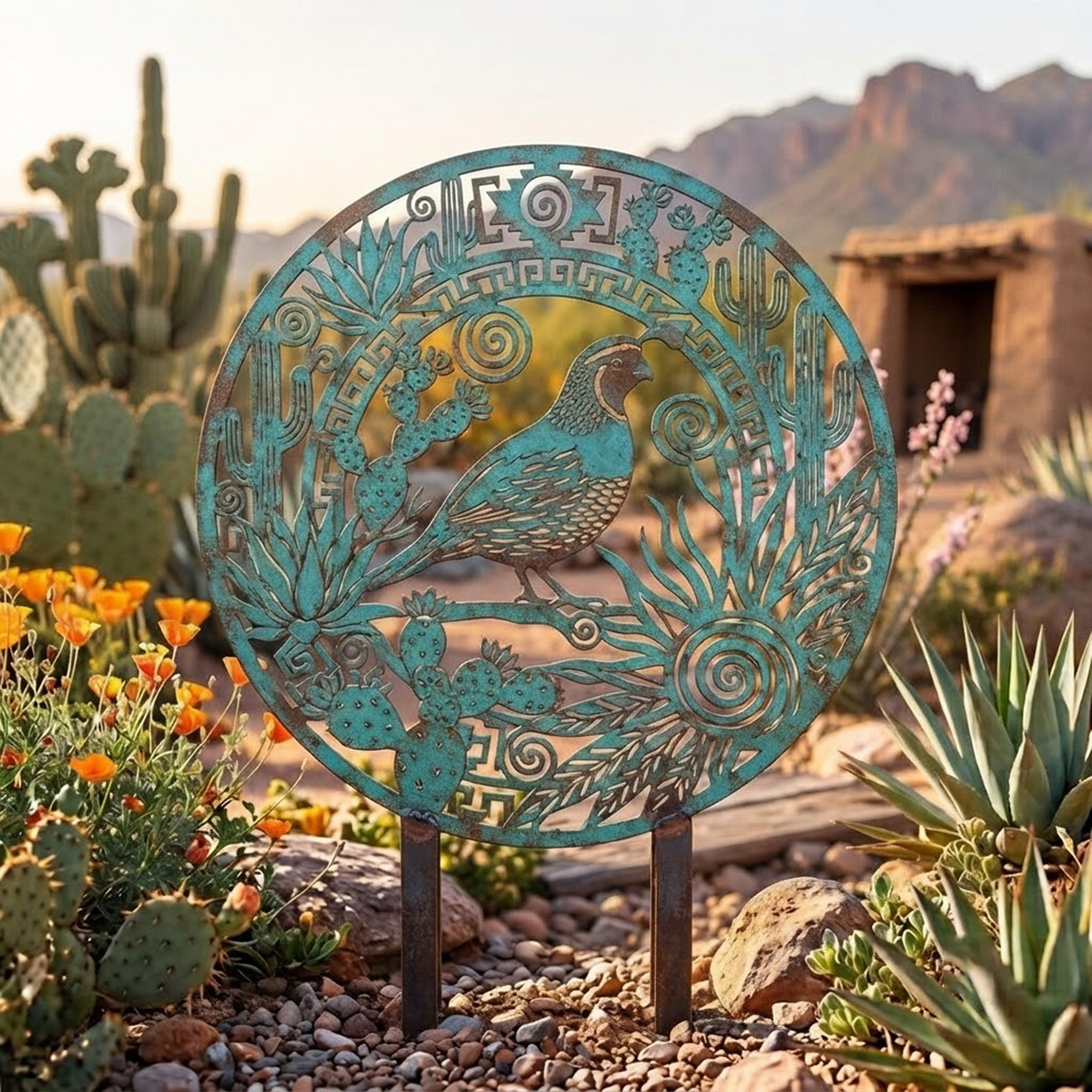 Southwest Quail Metal Garden Stake