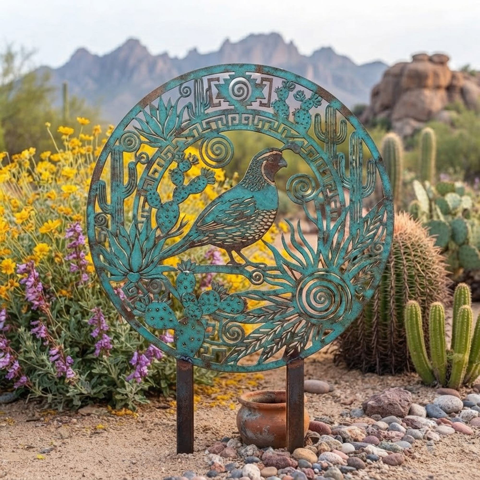 Southwest Quail Metal Garden Stake - product view 2