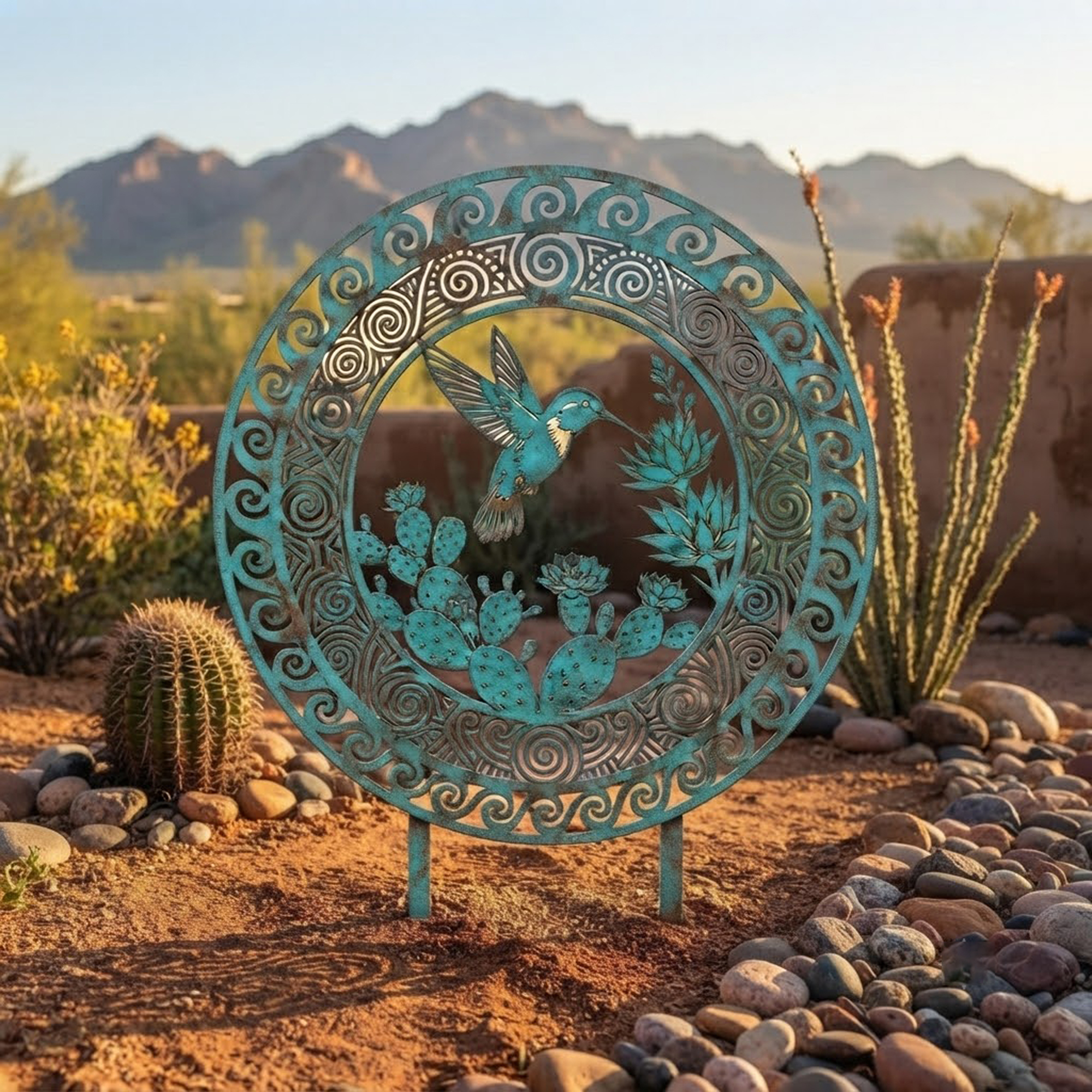 Southwest Hummingbird Metal Garden Stake - product view 2