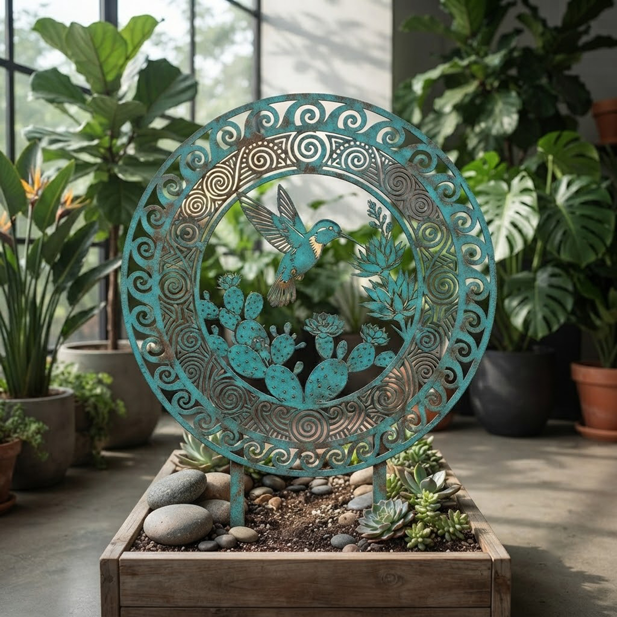 Southwest Hummingbird Metal Garden Stake - product view 3