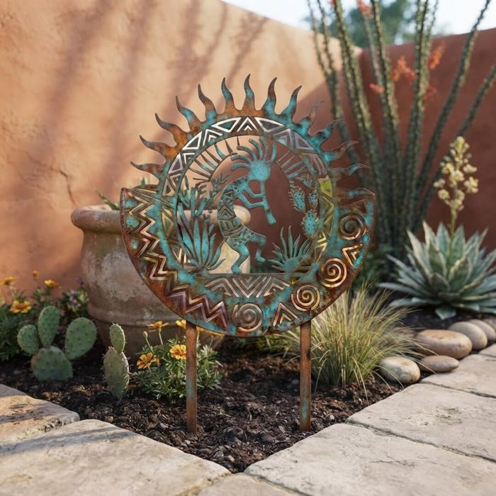 Southwest Kokopelli Sun Metal Garden Stake