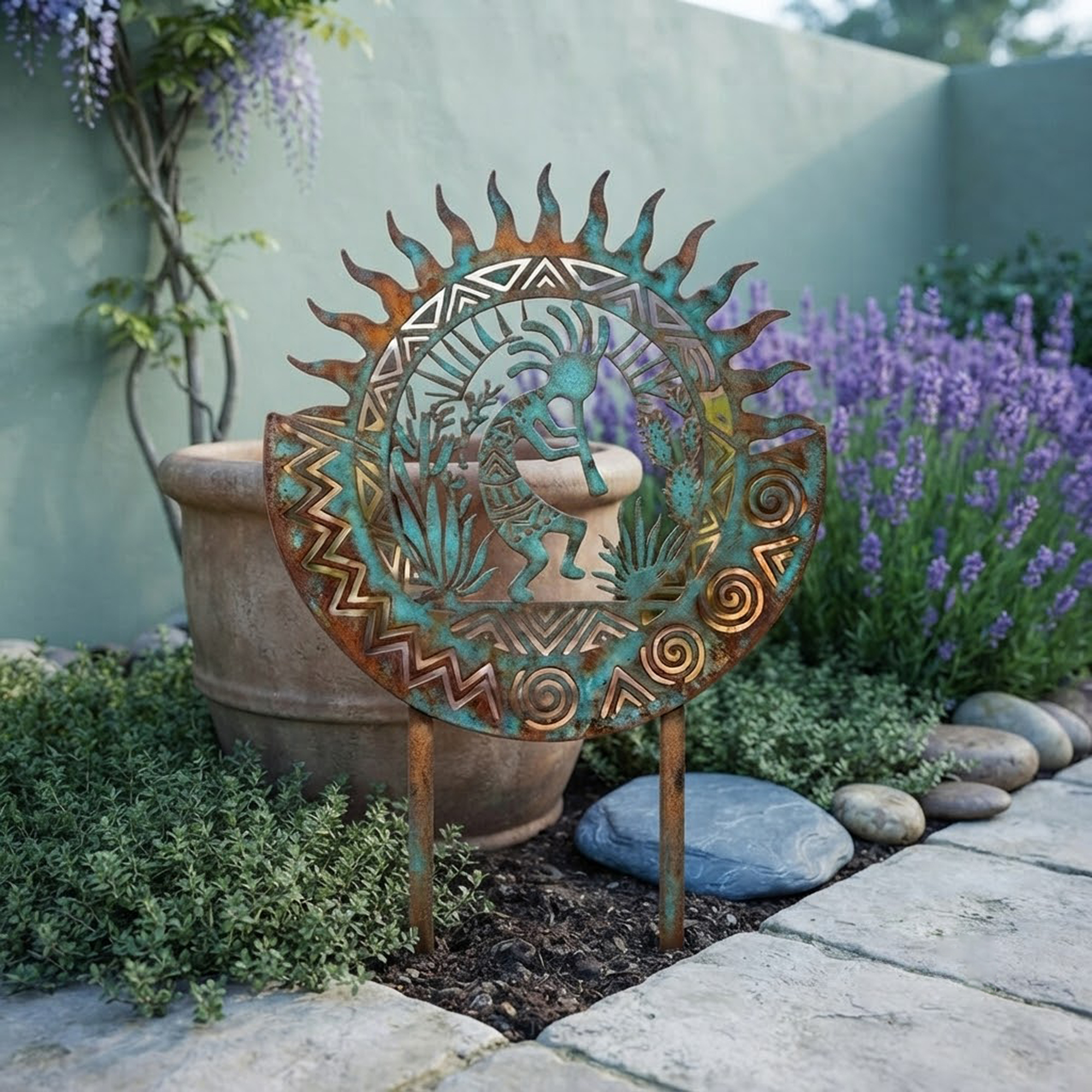 Southwest Kokopelli Sun Metal Garden Stake - product view 2