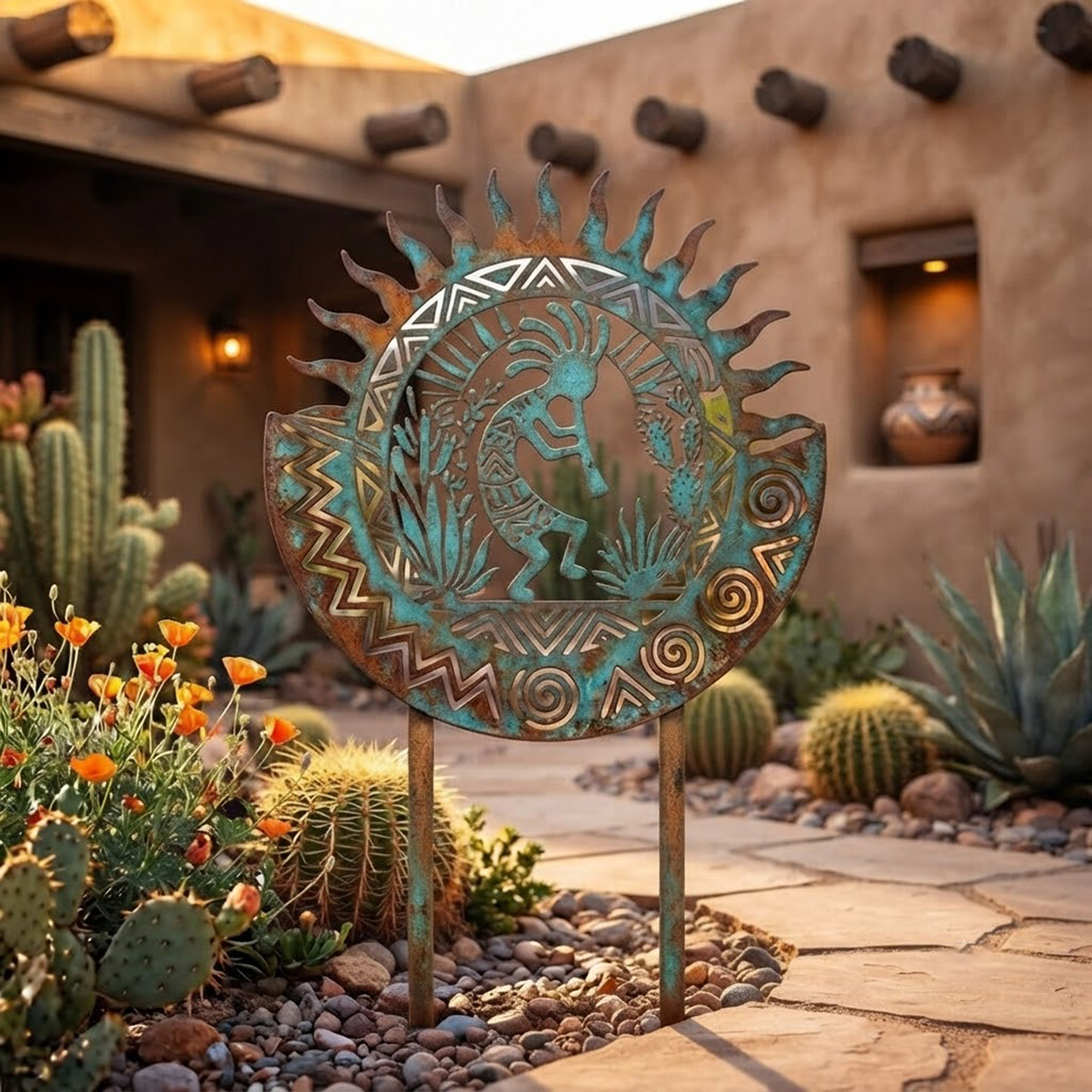 Southwest Kokopelli Sun Metal Garden Stake - product view 3