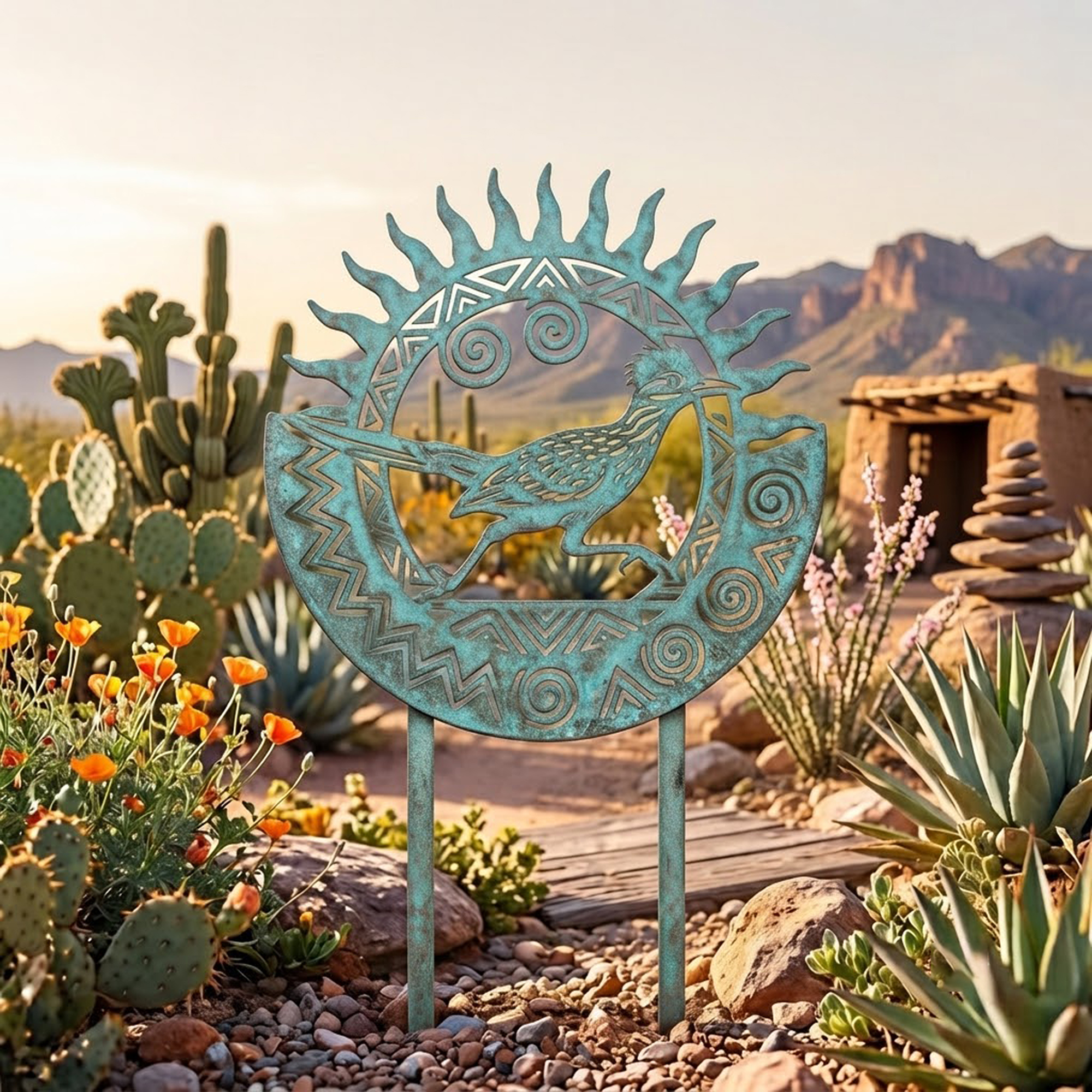 Southwest Roadrunner Metal Garden Stake