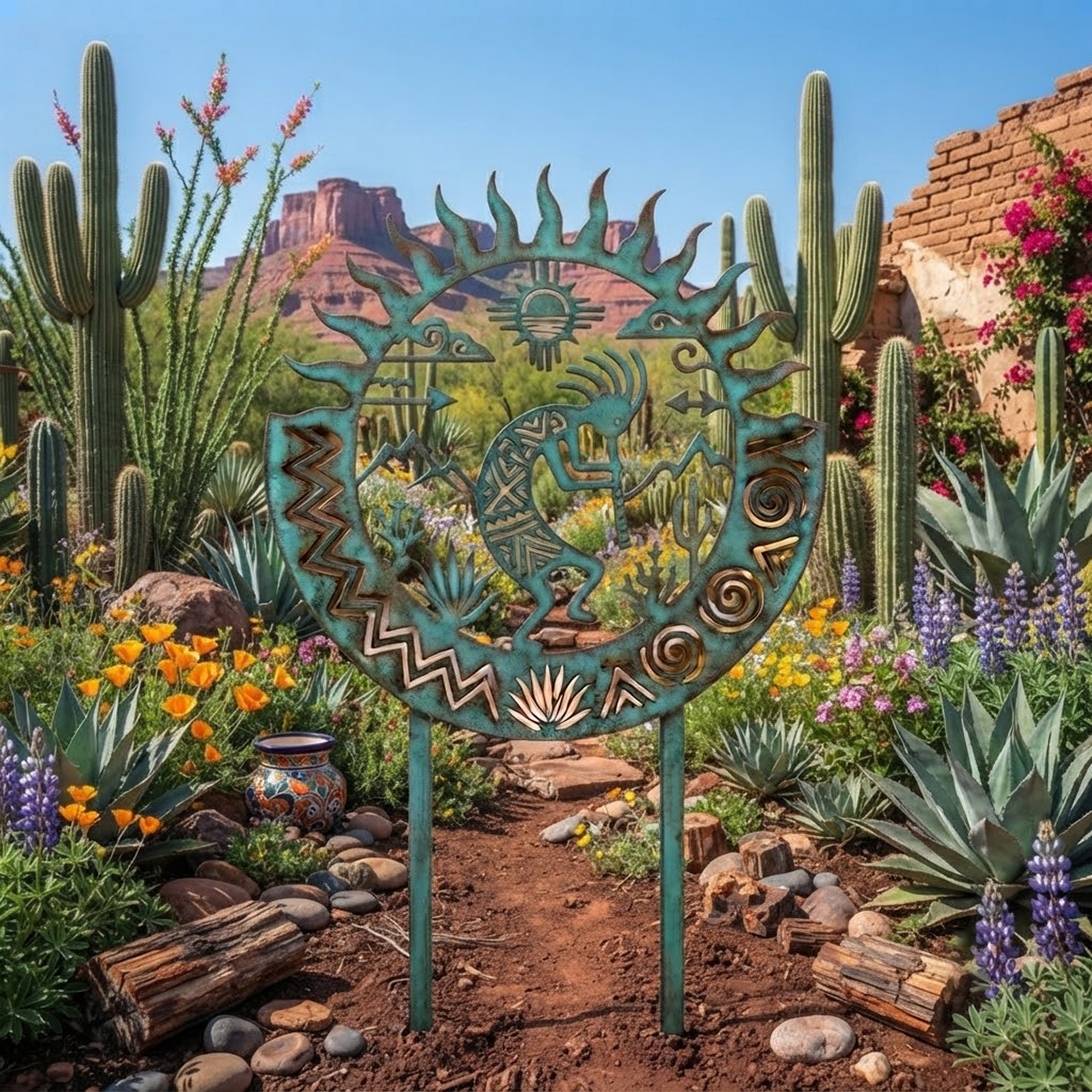 Southwest Kokopelli Sun Garden Stake - product view 3