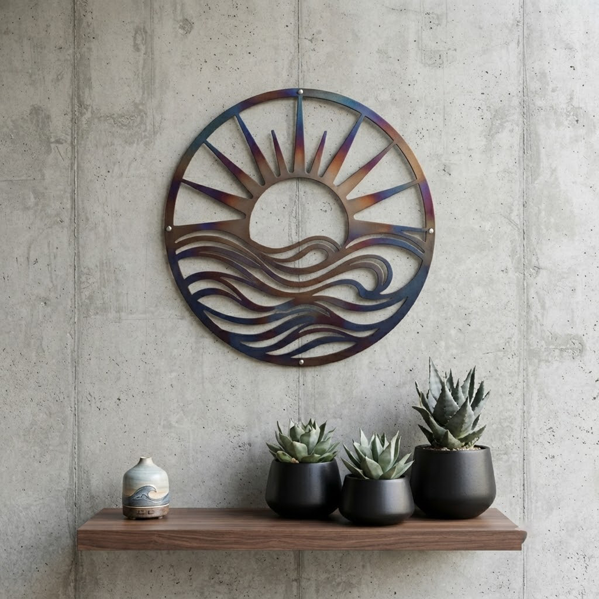 Modern Ocean Wave Metal Wall Art - product view 3