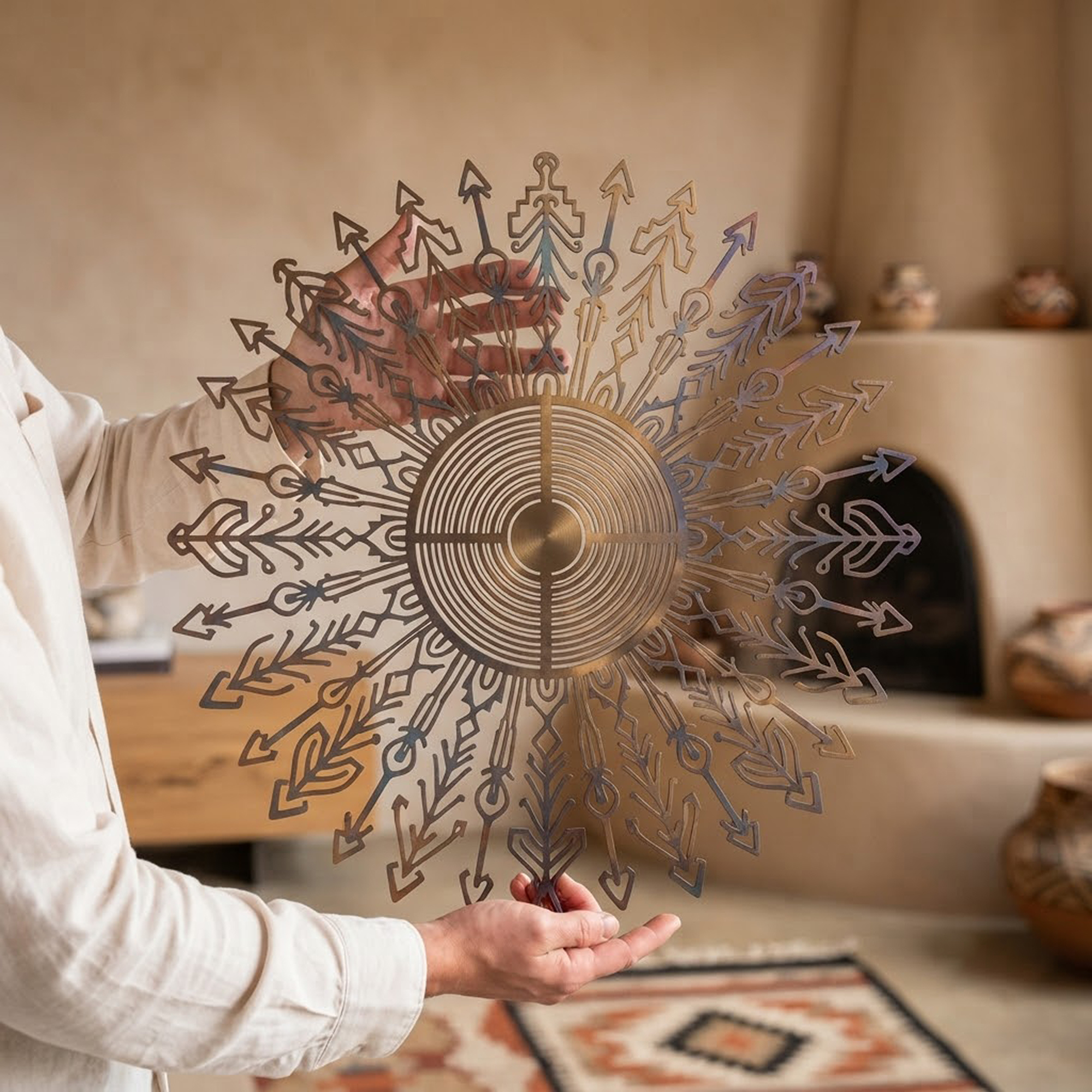Boho Arrow Mandala Metal Wall Art