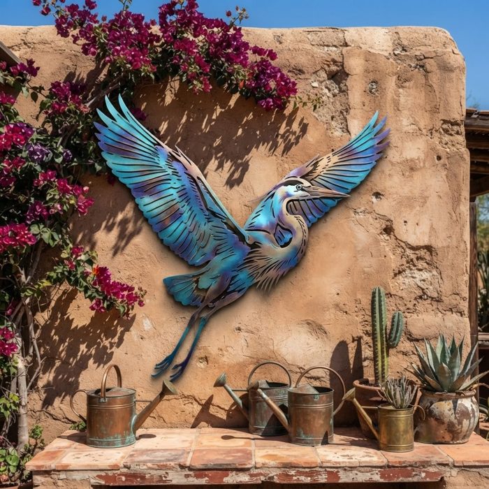 Flying Heron Metal Wall Art