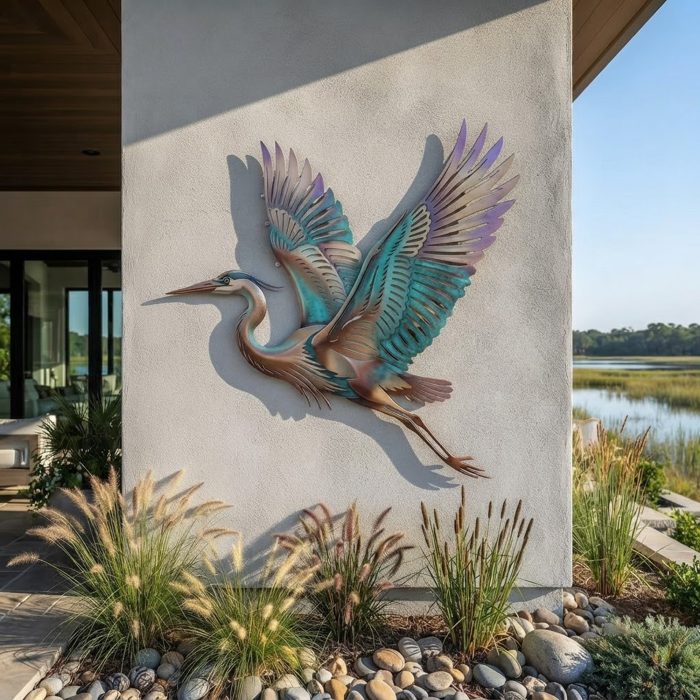 Flying Heron Metal Wall Art