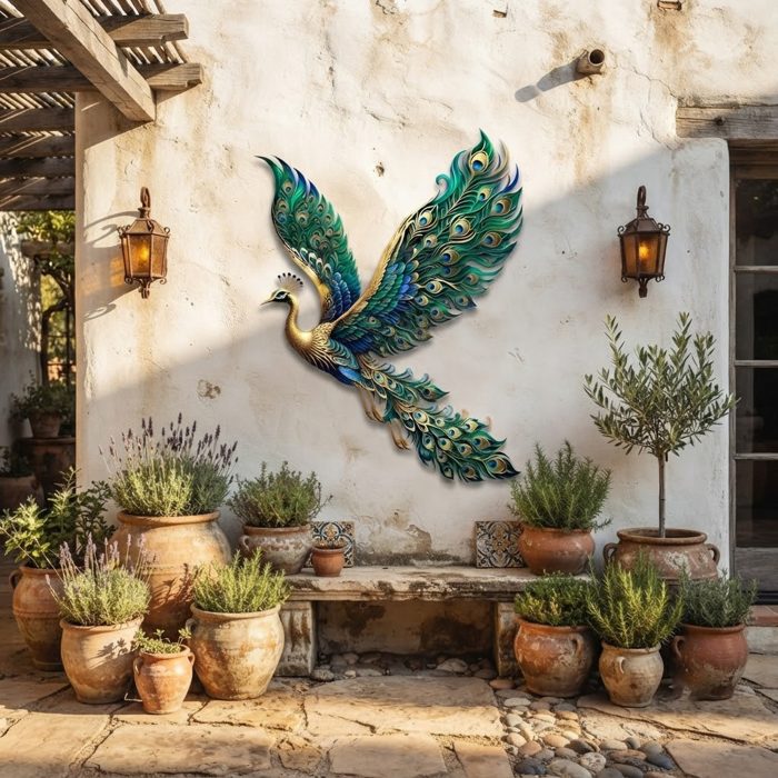 Flying Peacock Metal Wall Art