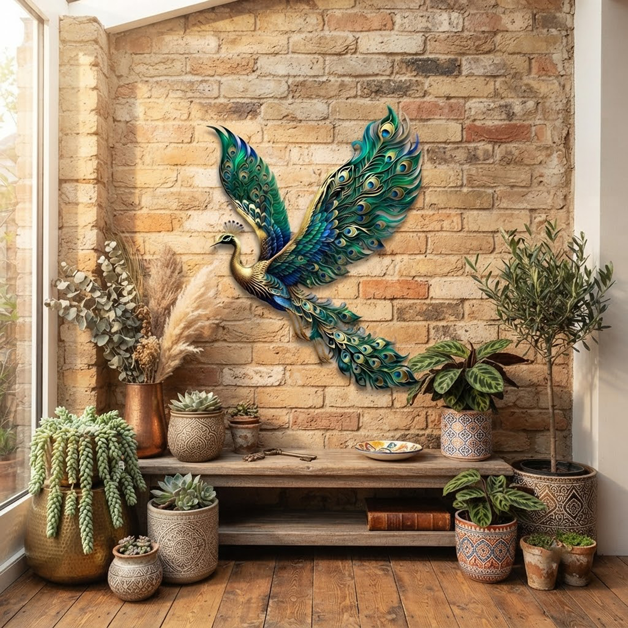 Flying Peacock Metal Wall Art - product view 2