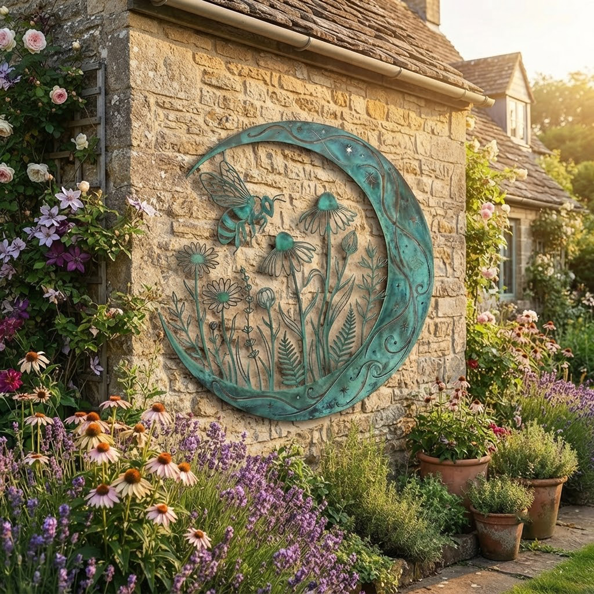 Bee and Wildflower Metal Wall Art - product view 2