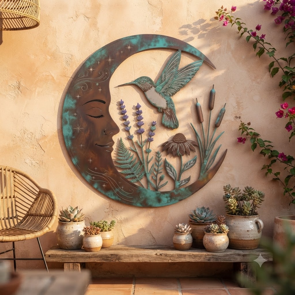 Hummingbird Moon Metal Wall Art - product view 2