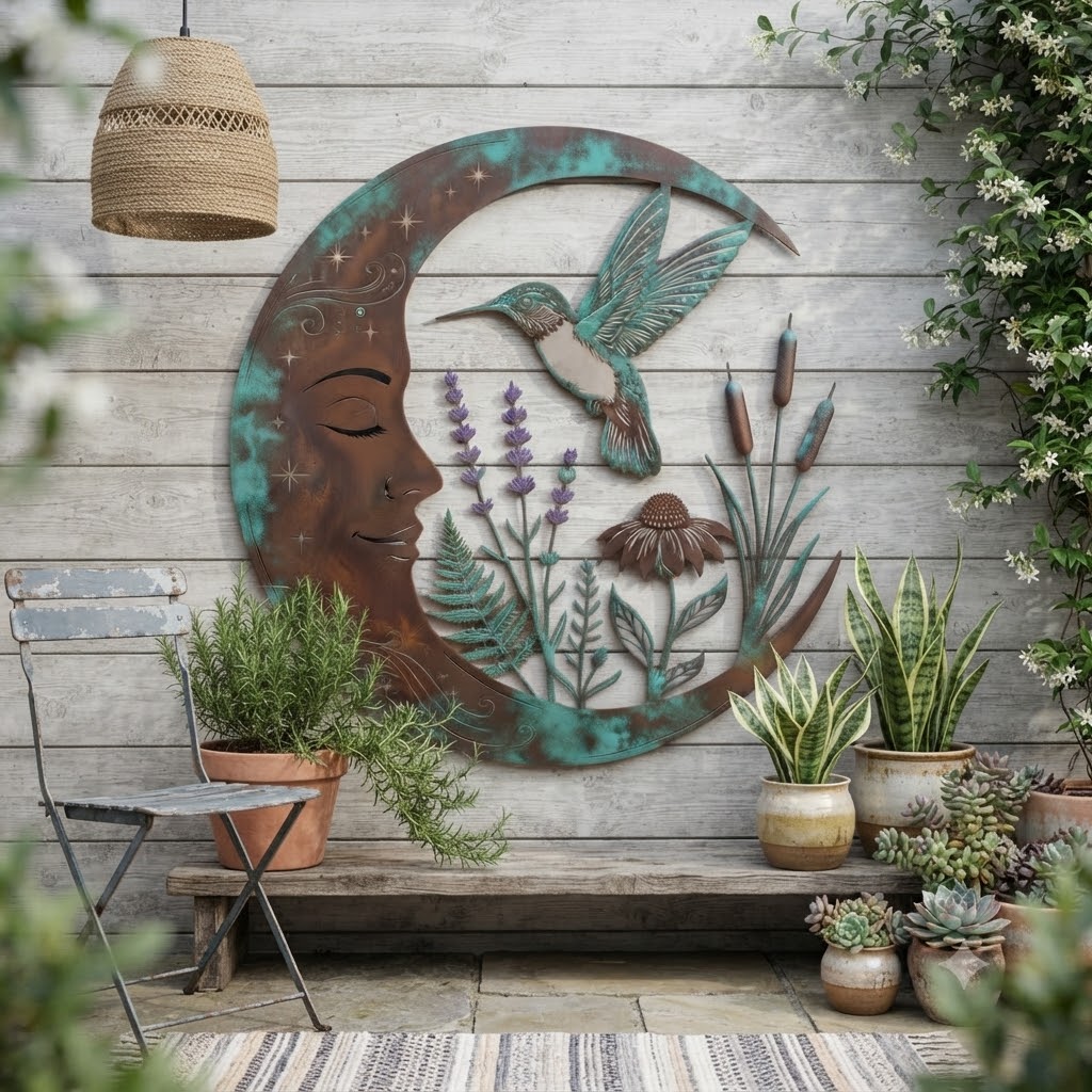 Hummingbird Moon Metal Wall Art - product view 3