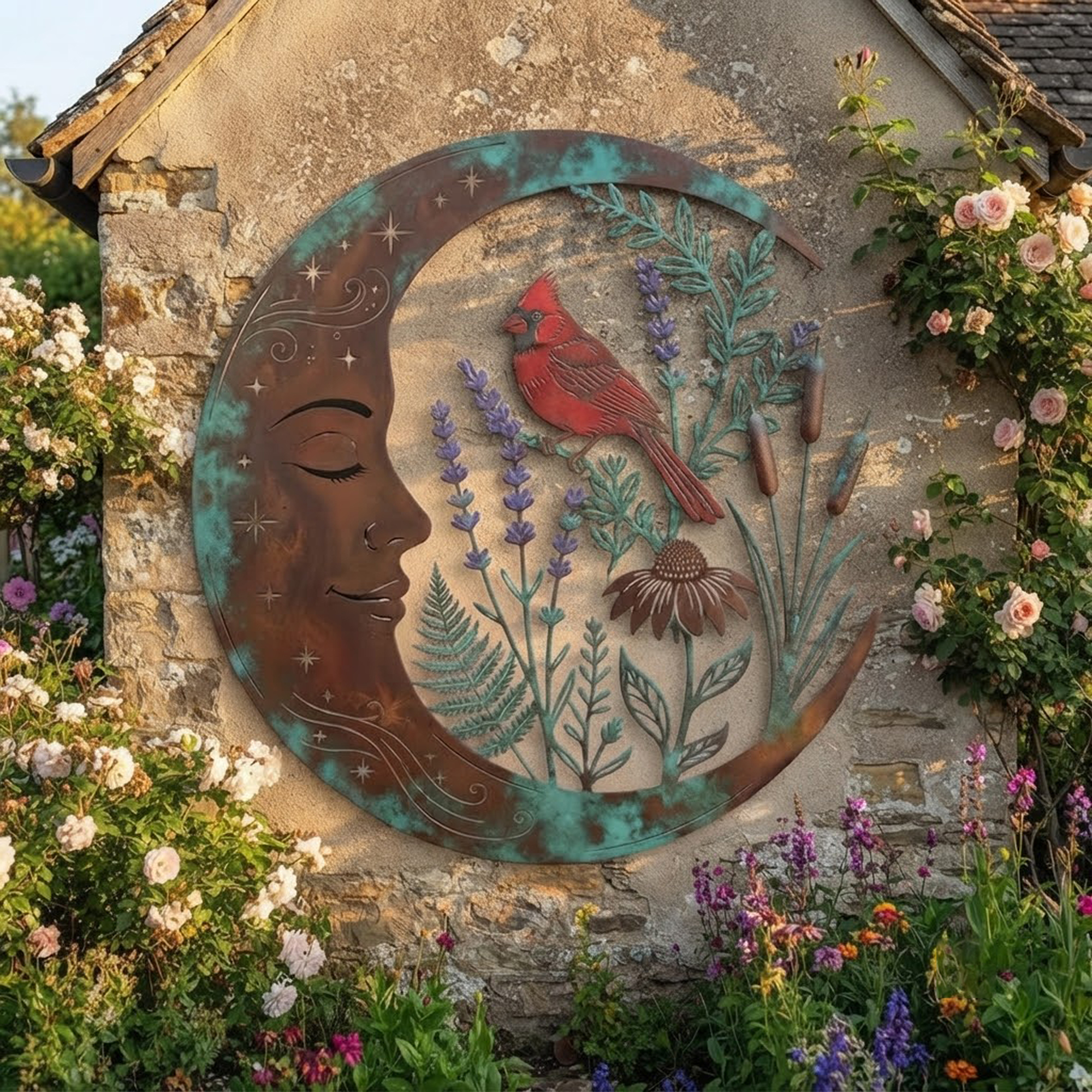 Cardinal Moon Metal Wall Art