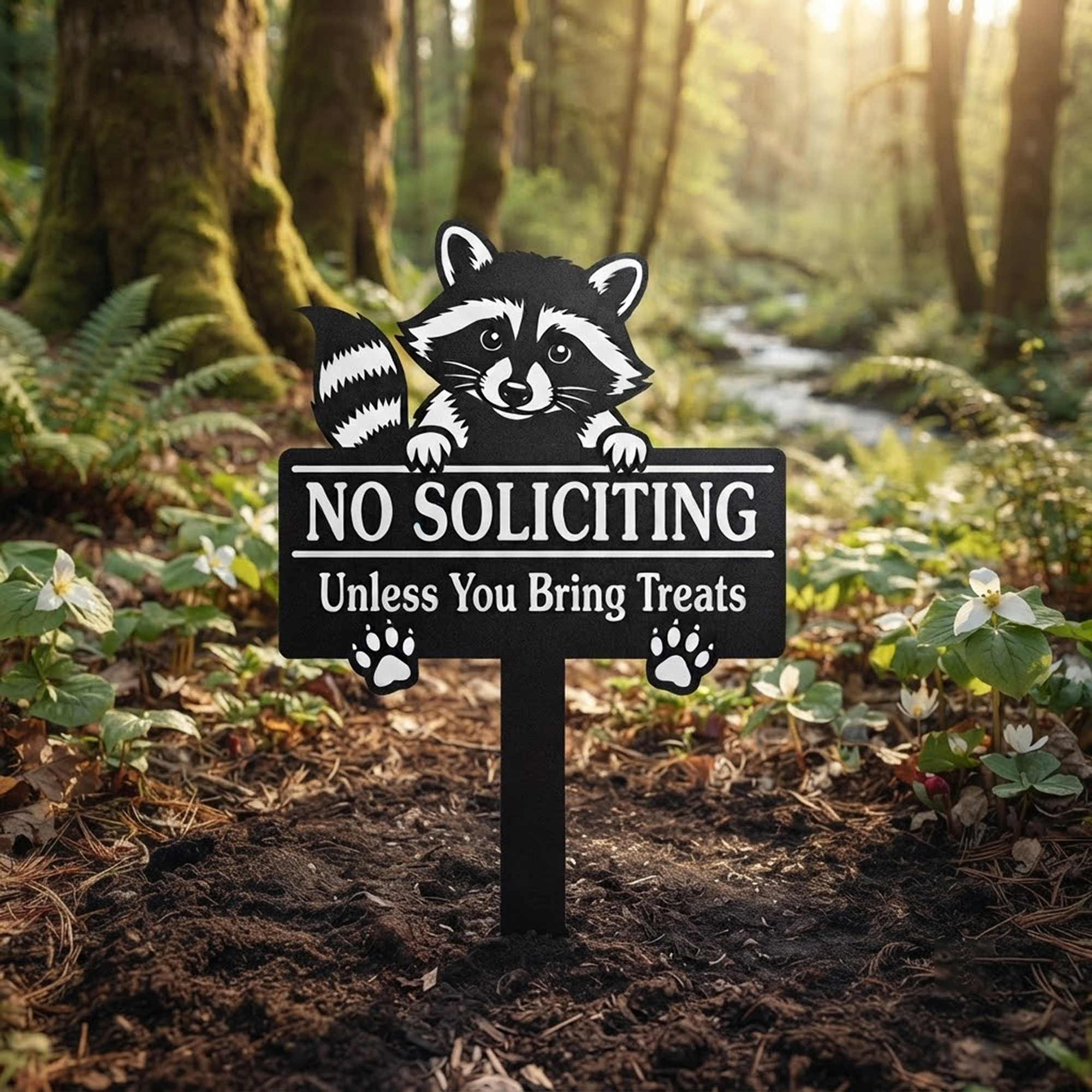 Funny Raccoon No Soliciting Garden Sign - product view 3