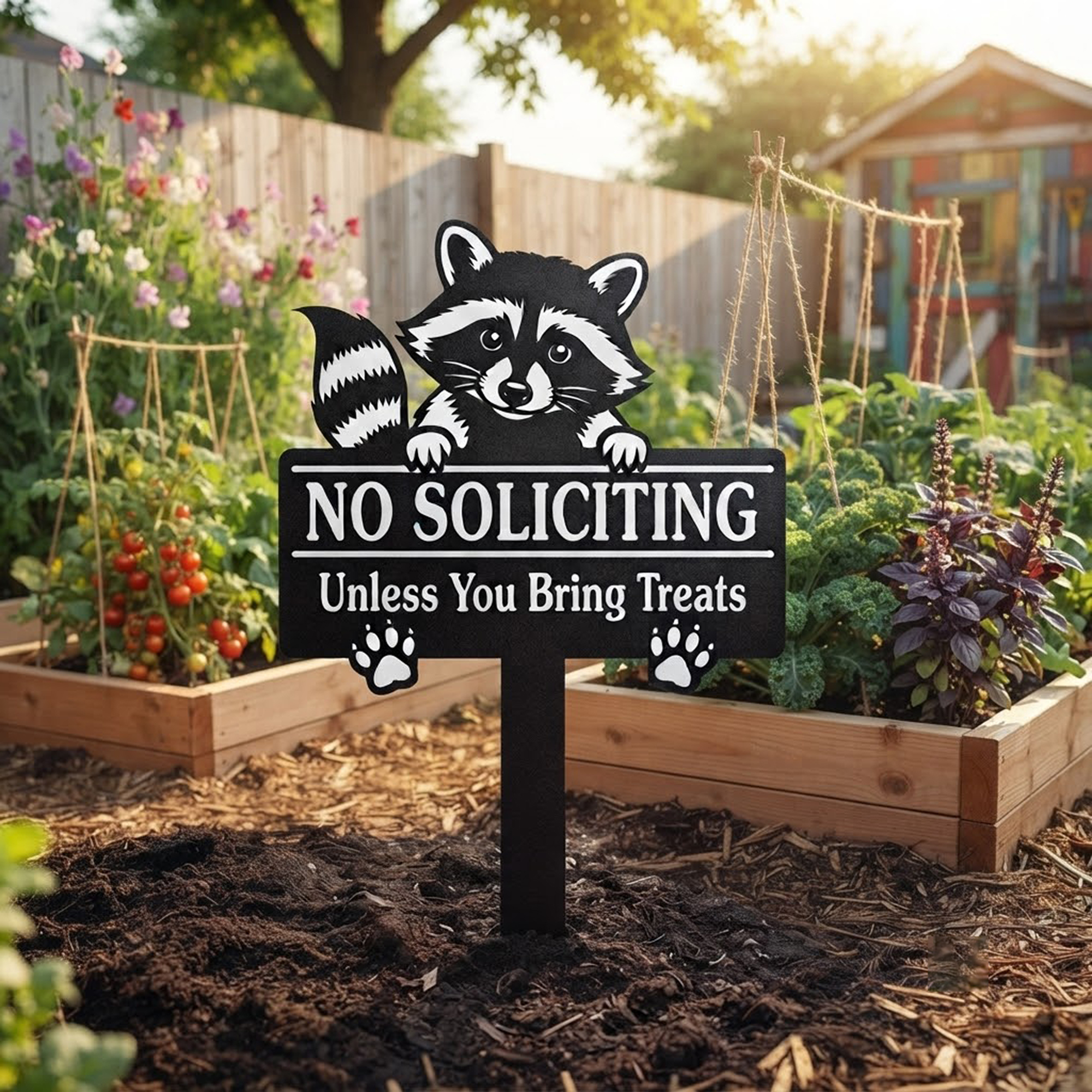 Funny Raccoon No Soliciting Garden Sign - product view 4
