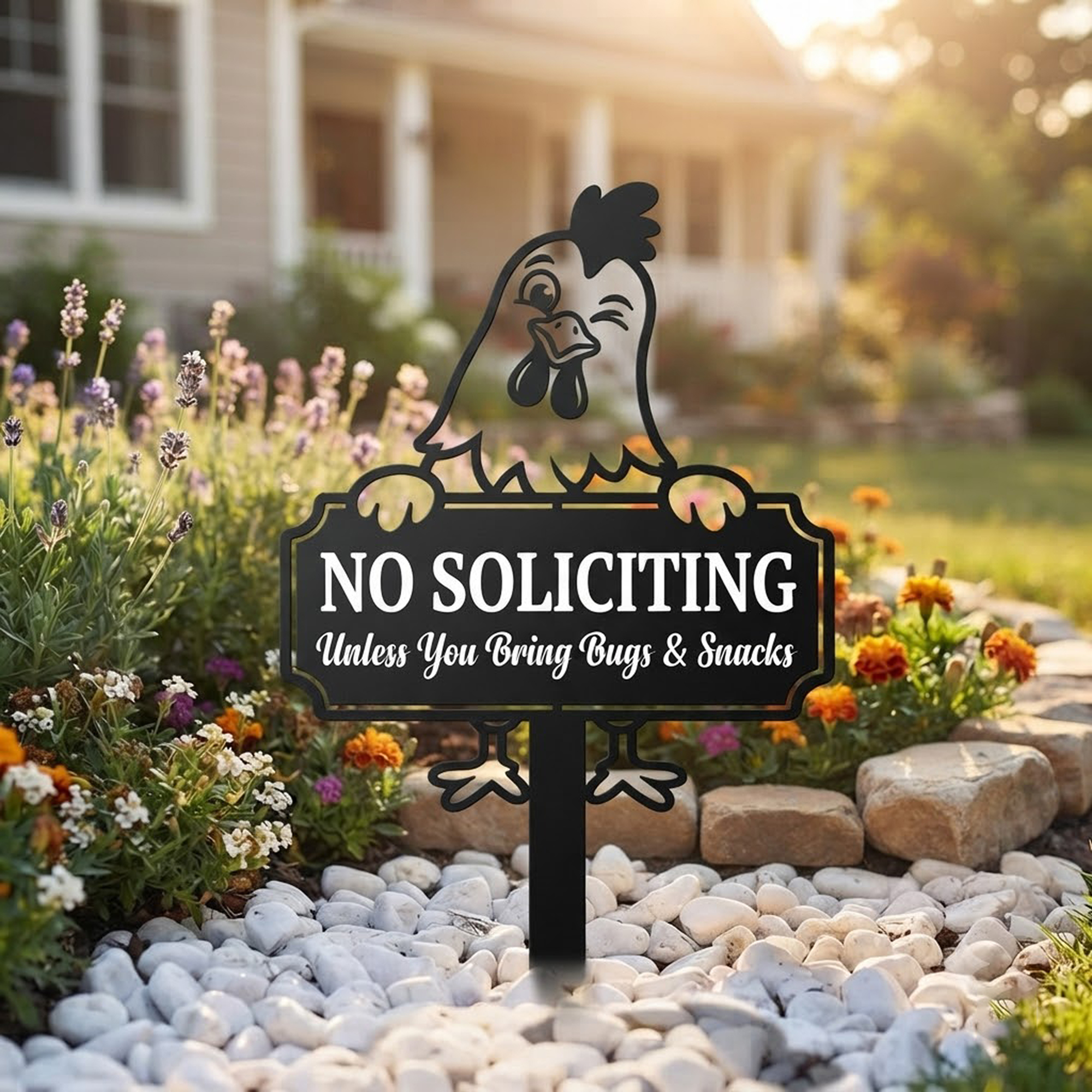 Funny Chicken No Soliciting Garden Sign