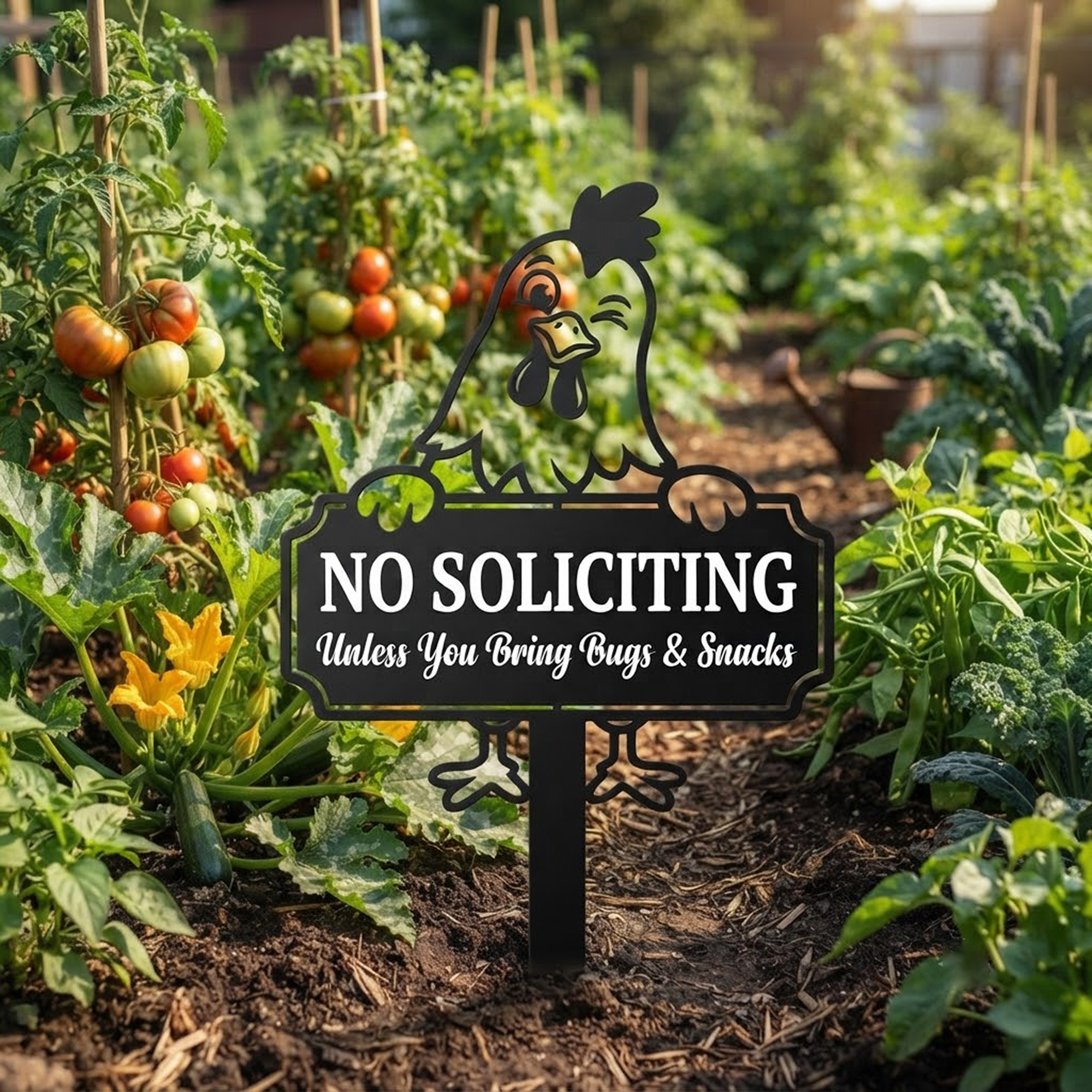 Funny Chicken No Soliciting Garden Sign - product view 2