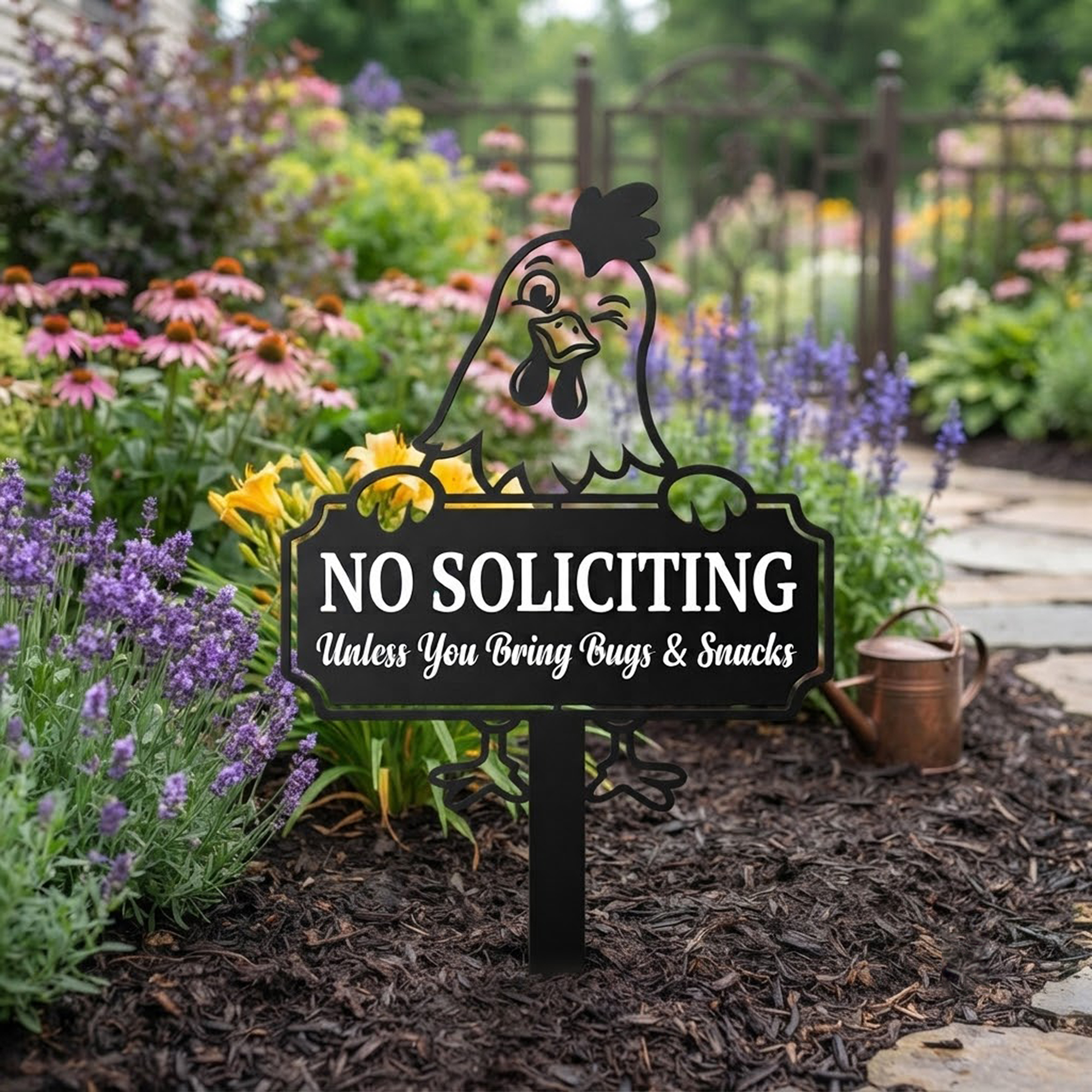 Funny Chicken No Soliciting Garden Sign - product view 3