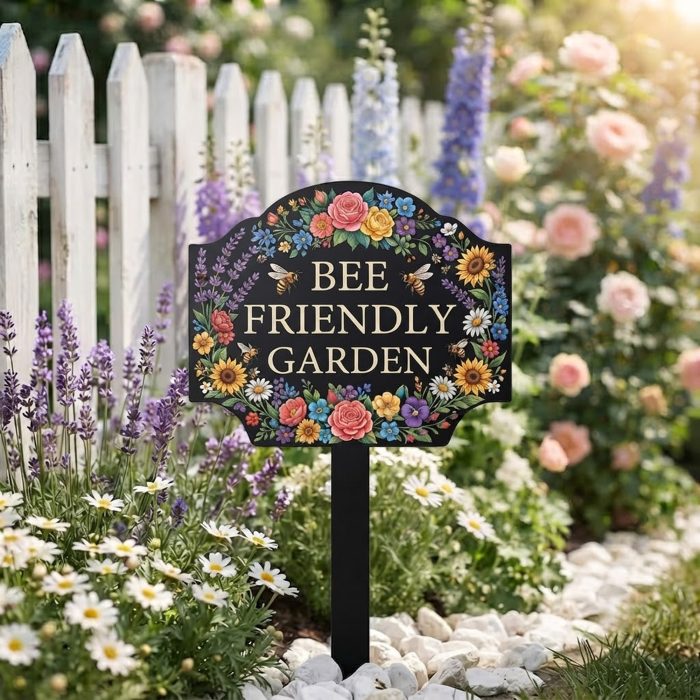 Bee Friendly Garden Metal Yard Sign