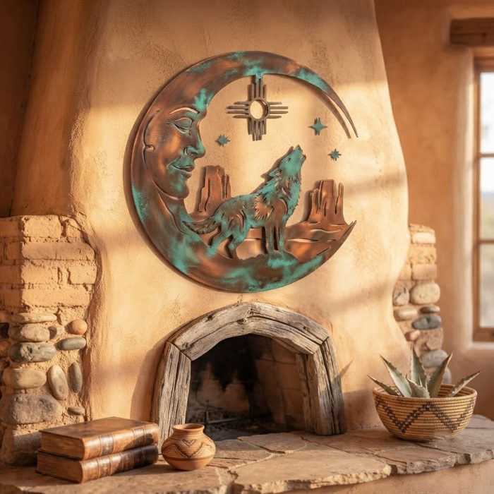 Southwest Moon Wolf Metal Wall Art