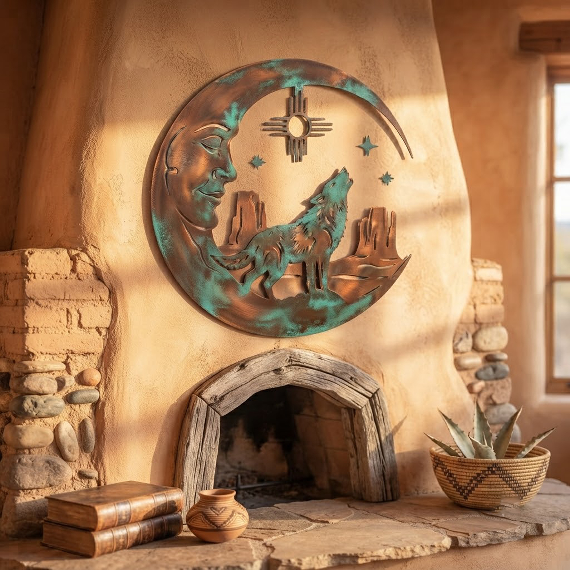 Southwest Moon Wolf Metal Wall Art