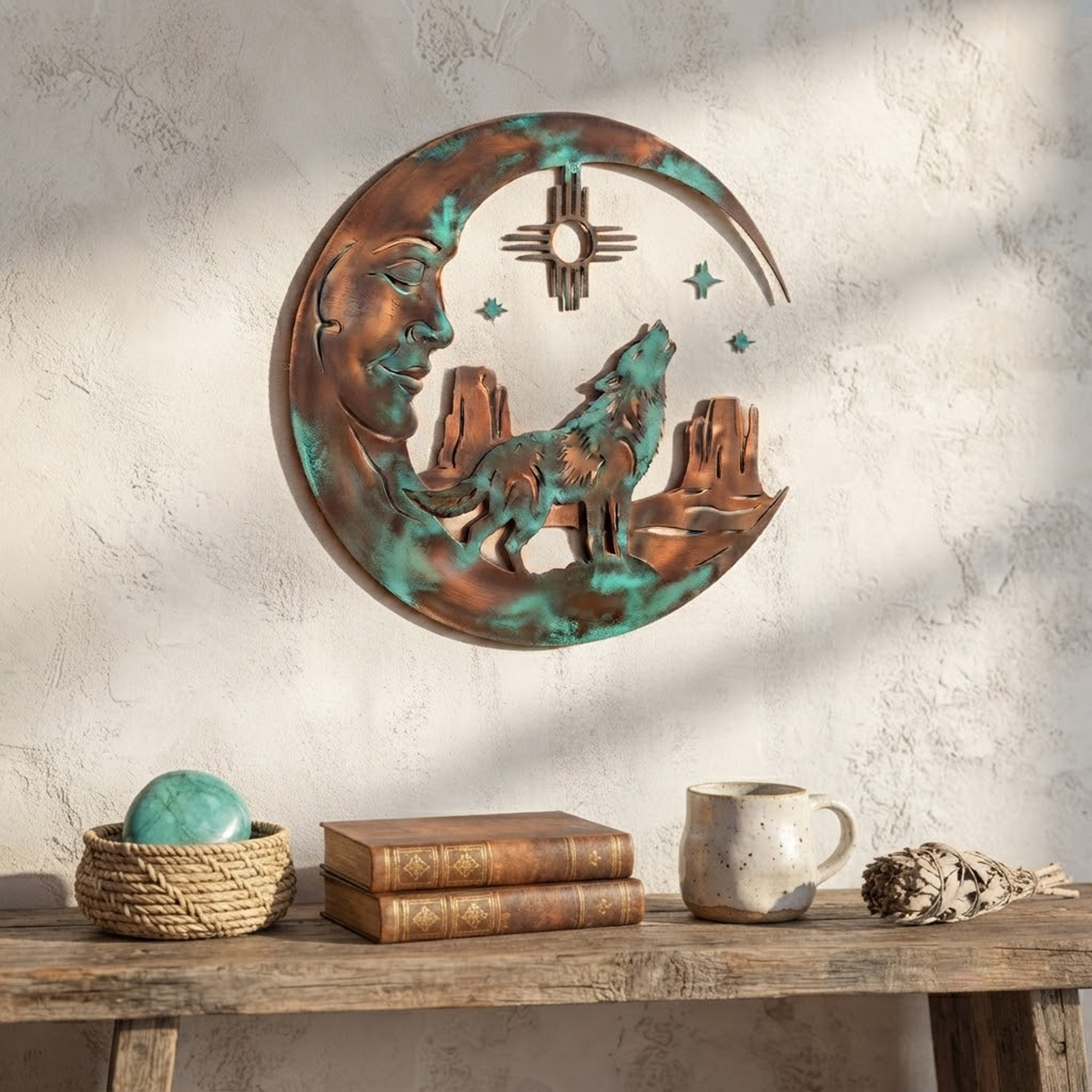 Southwest Moon Wolf Metal Wall Art - product view 2