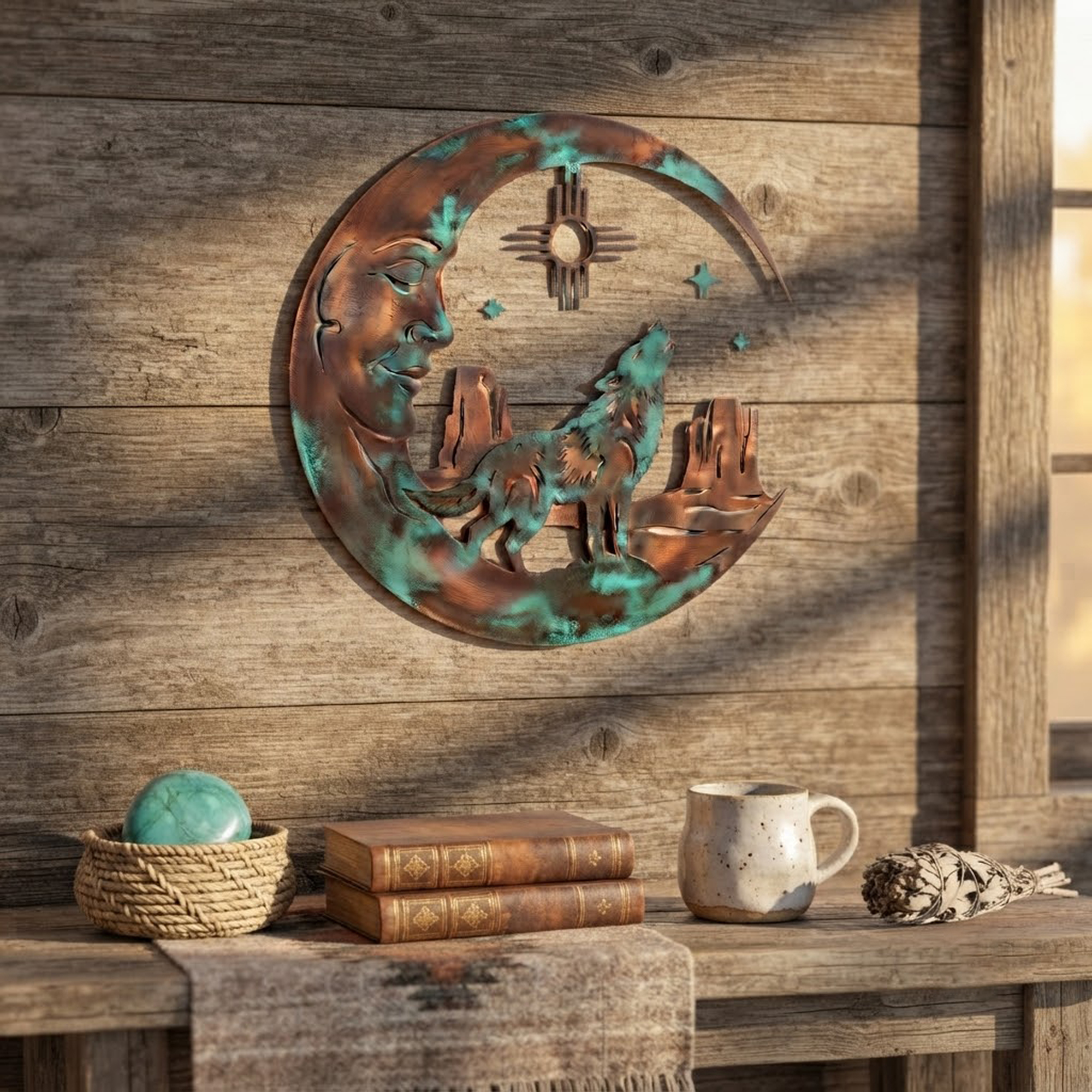 Southwest Moon Wolf Metal Wall Art - product view 3