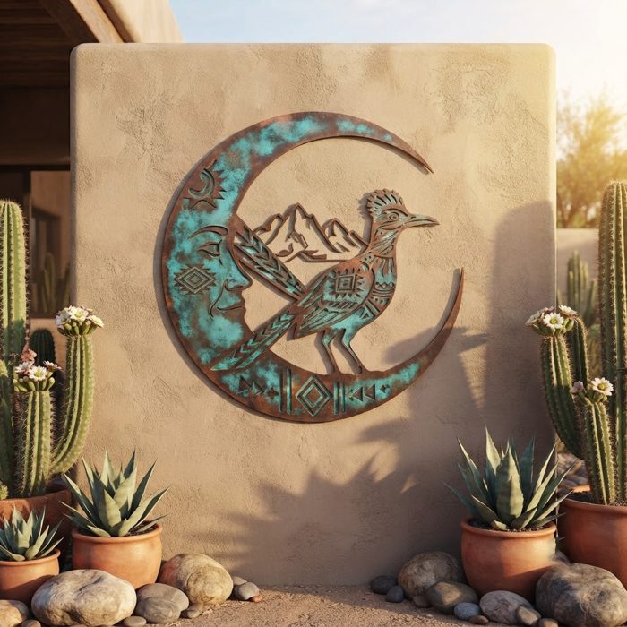 Southwestern Roadrunner Moon Metal Wall Art