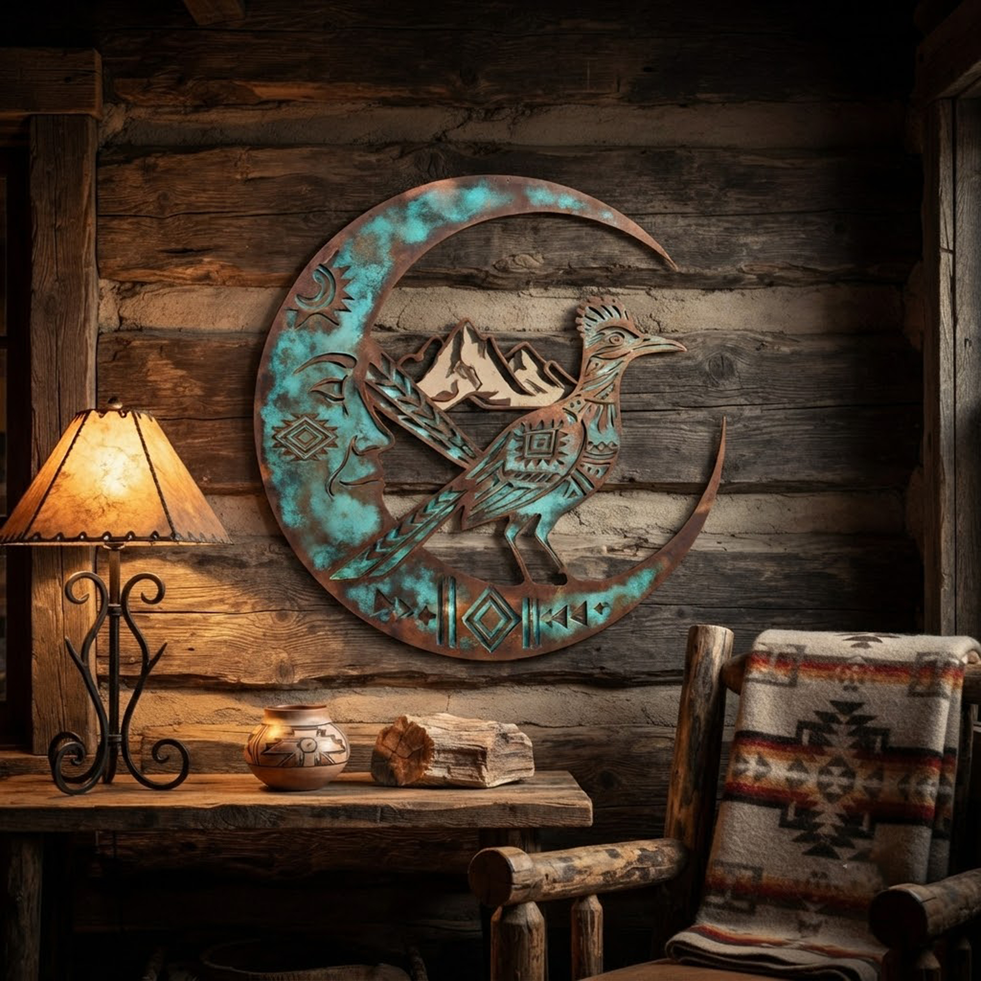 Southwestern Roadrunner Moon Metal Wall Art - product view 2
