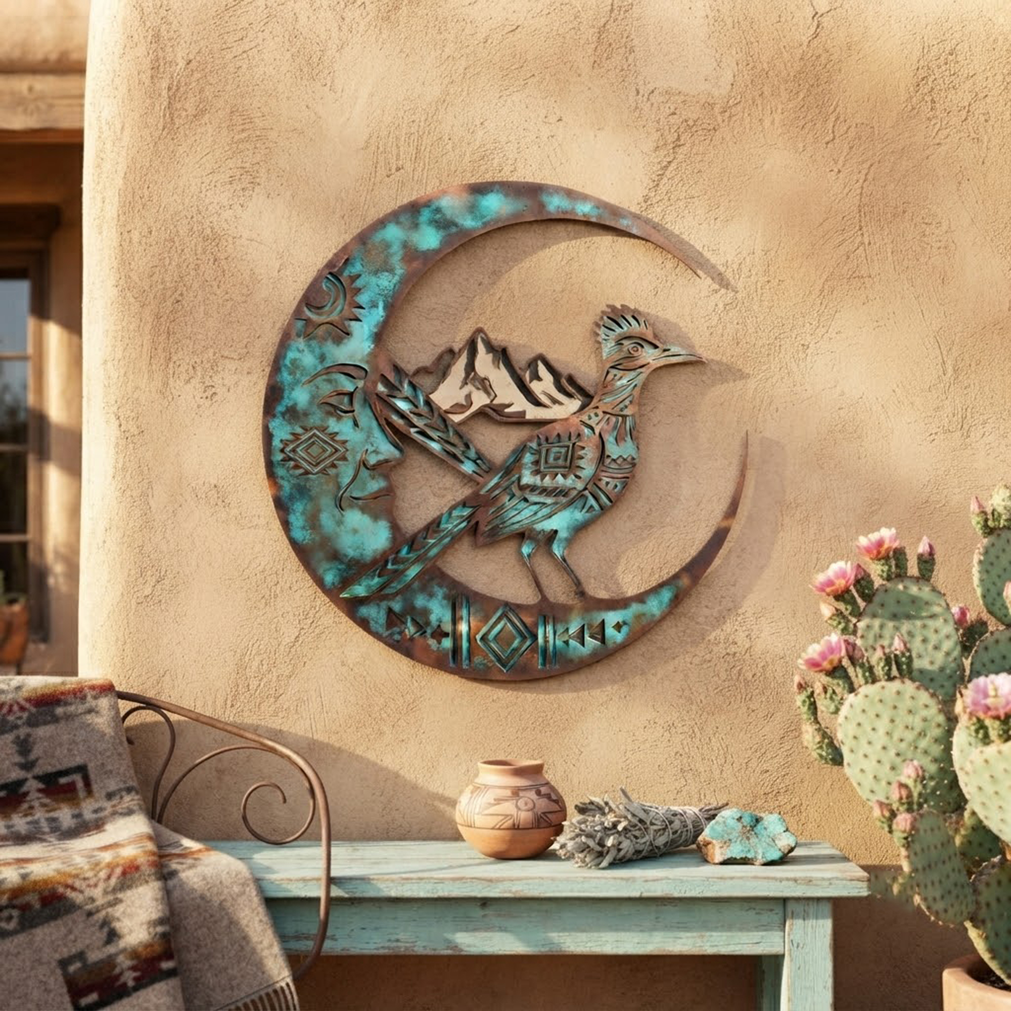 Southwestern Roadrunner Moon Metal Wall Art - product view 3