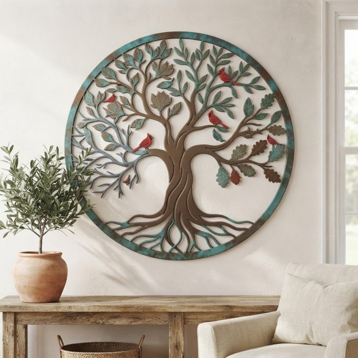 Tree of Life Metal Wall Art with Cardinals