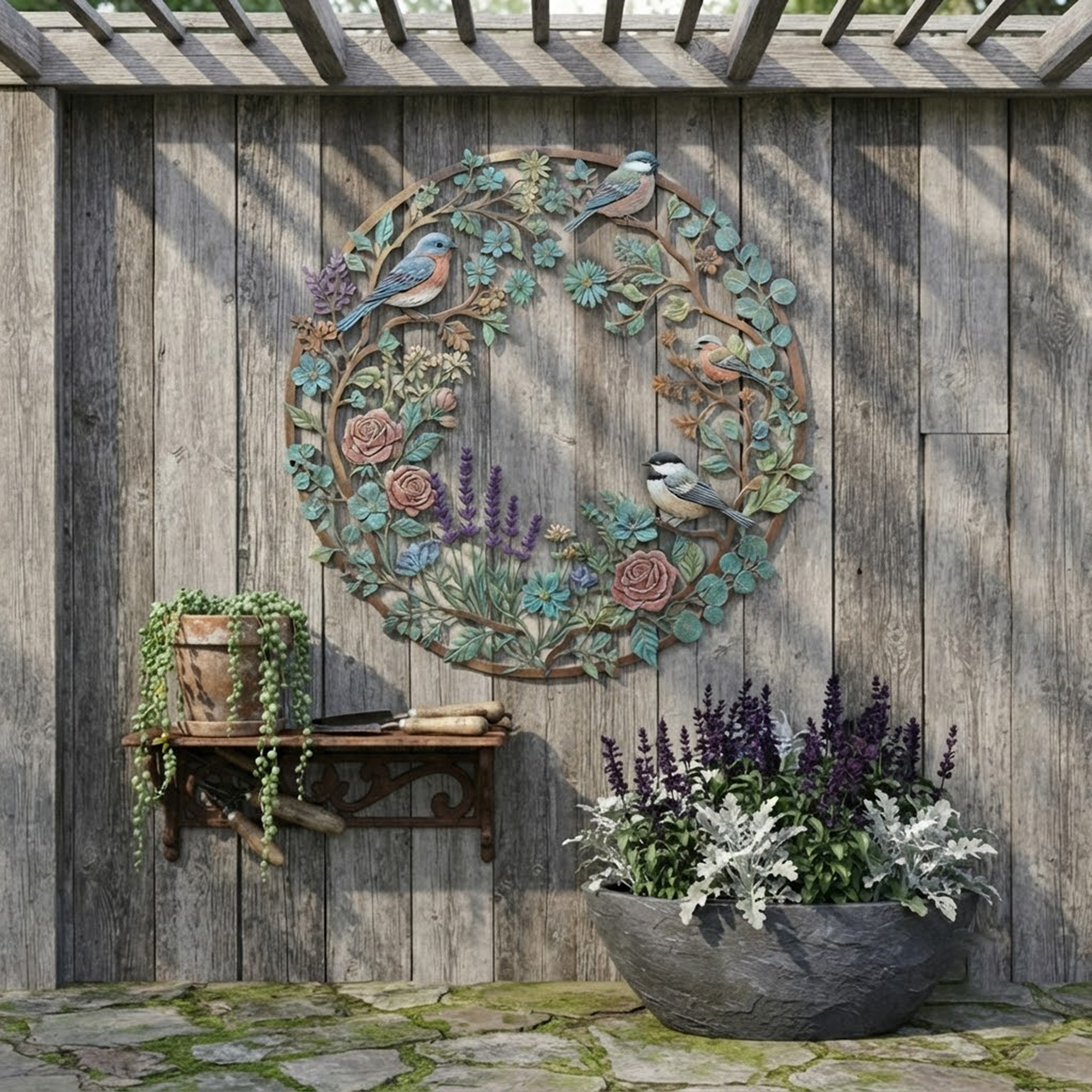 Bird Wreath Metal Wall Art - product view 2