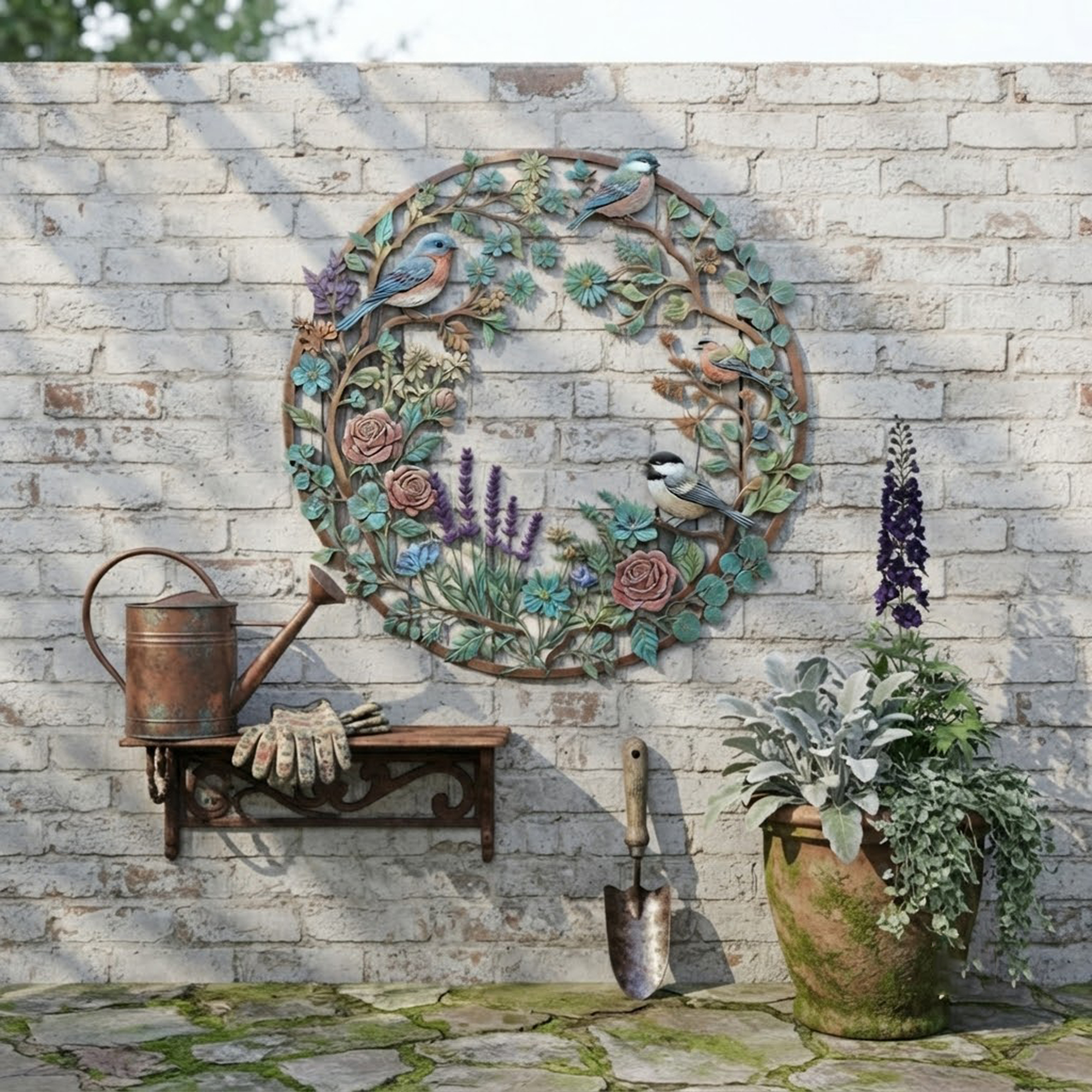 Bird Wreath Metal Wall Art - product view 3