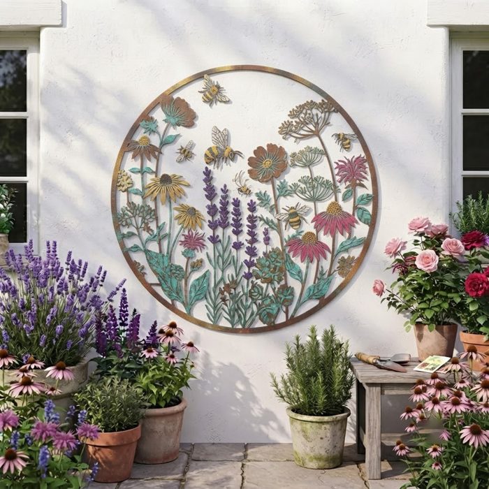 Wildflower Bee Metal Wall Art