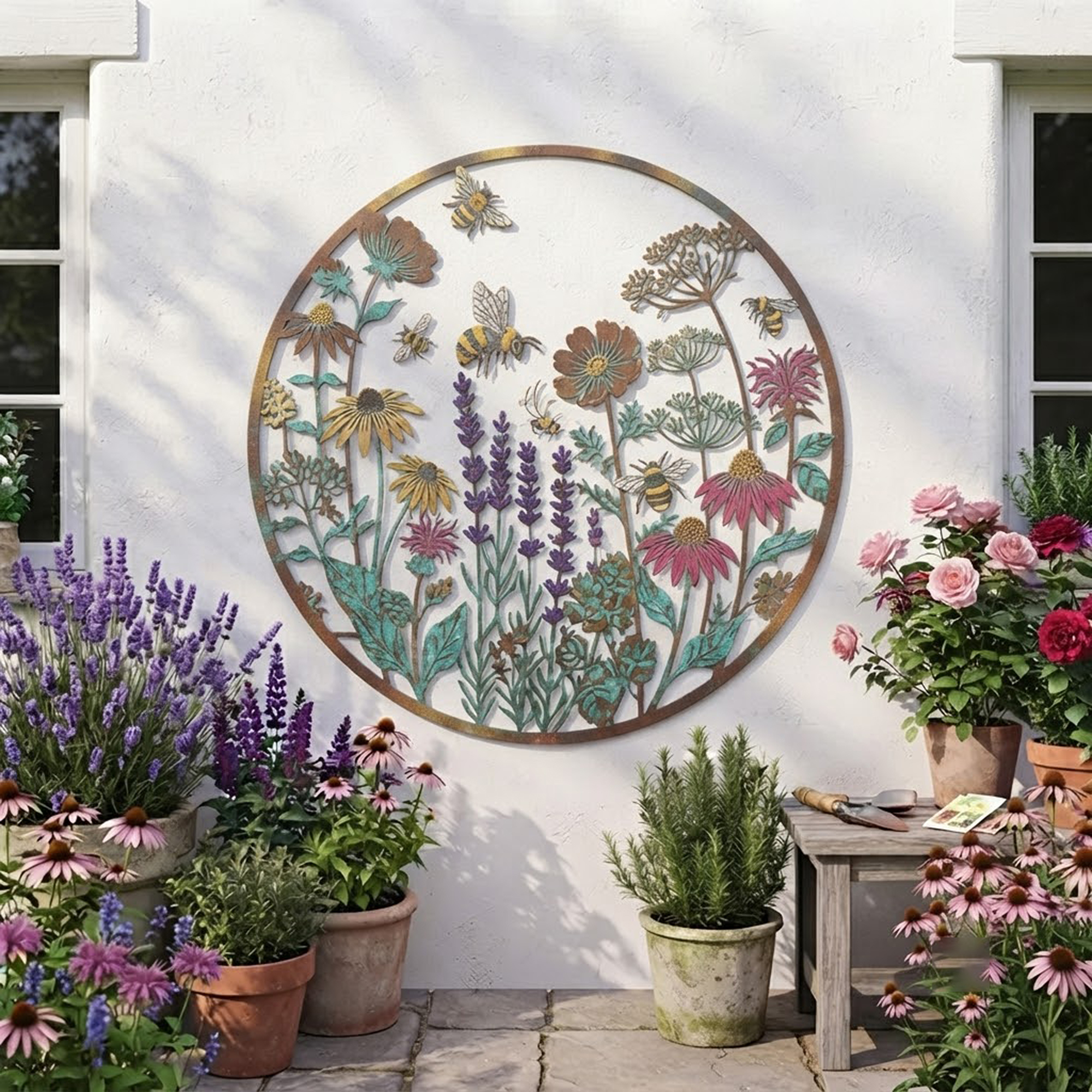 Wildflower Bee Metal Wall Art