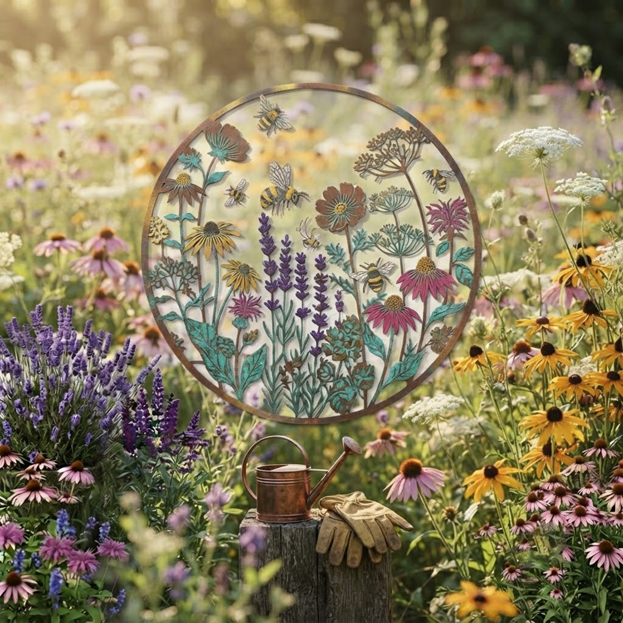 Wildflower Bee Metal Wall Art - product view 2