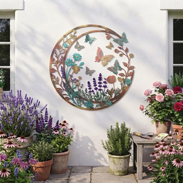 Butterfly Floral Wreath Metal Wall Art