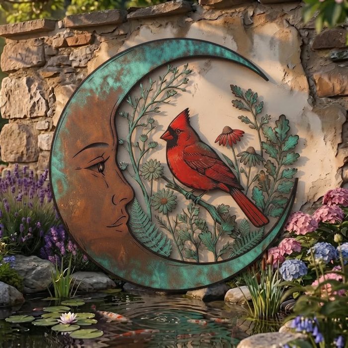 Cardinal Moon Metal Wall Art