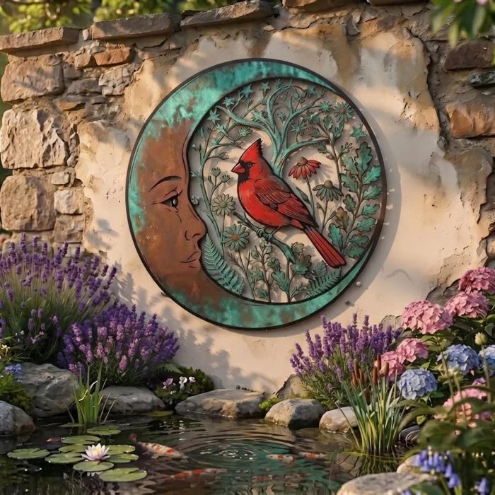 Cardinal Moon Metal Wall Art